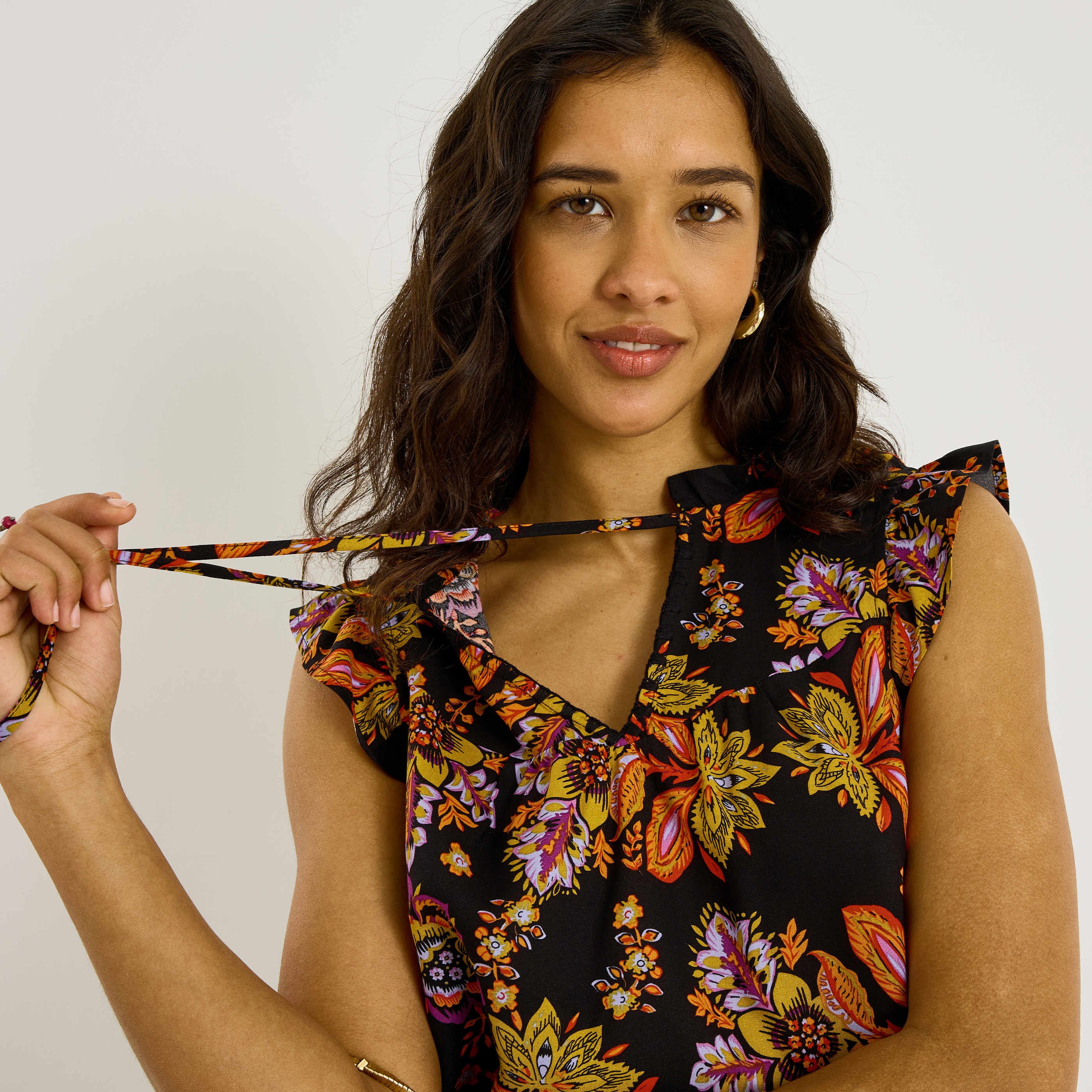 Blouse sans manches imprim&eacute; floral femme