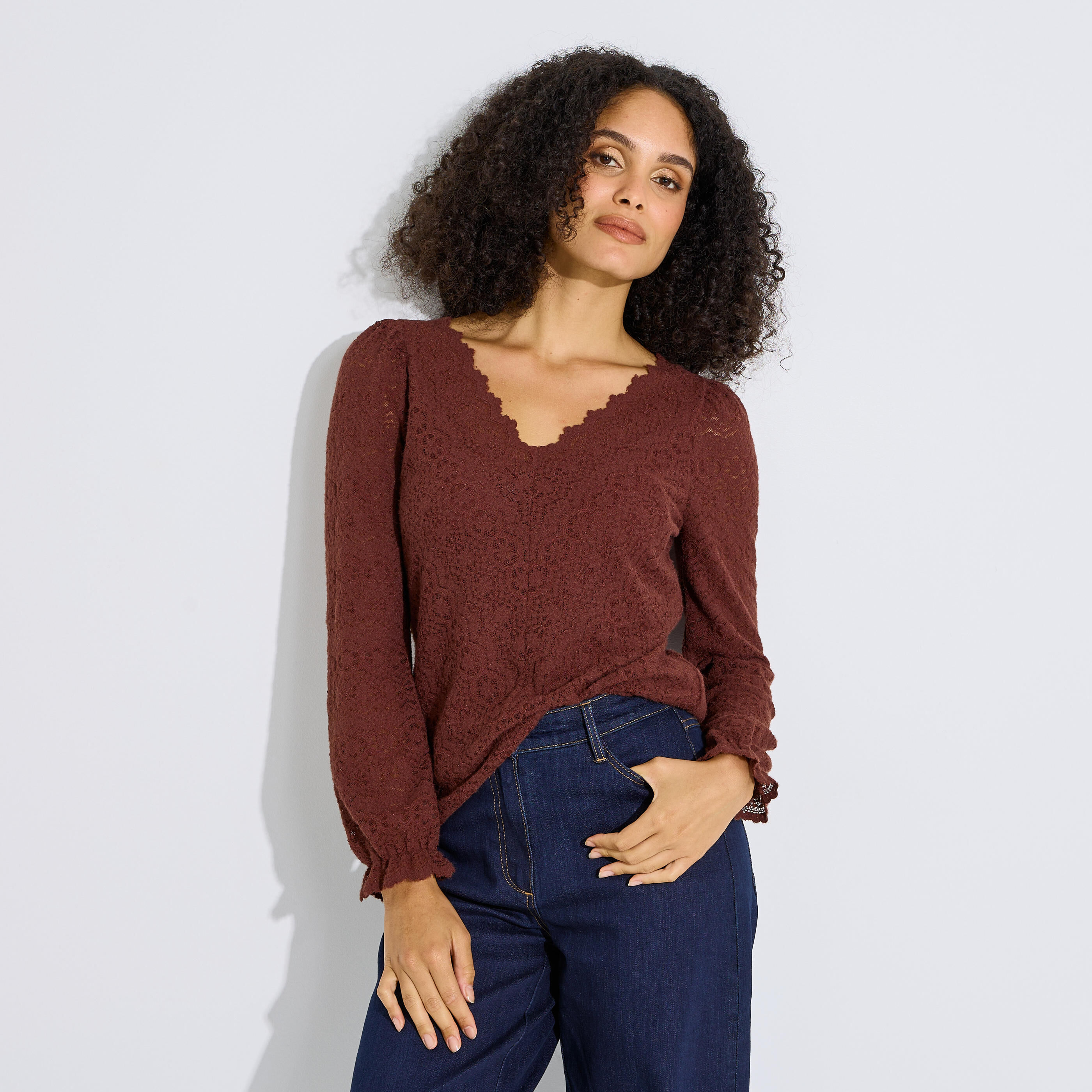 T-shirt ajust&eacute; maille ajour&eacute;e femme