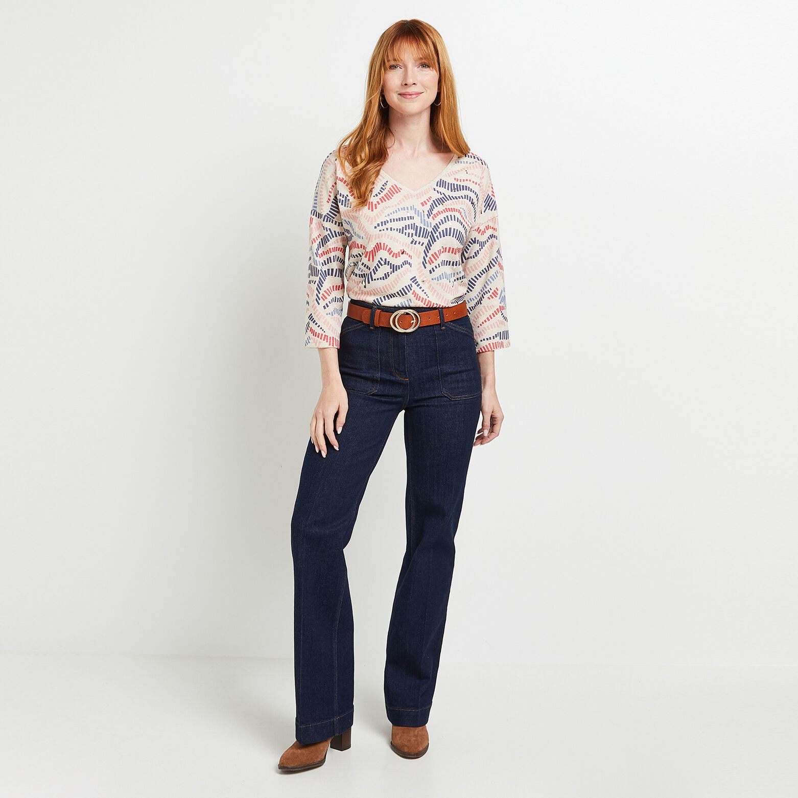 T-shirt en maille col V femme
