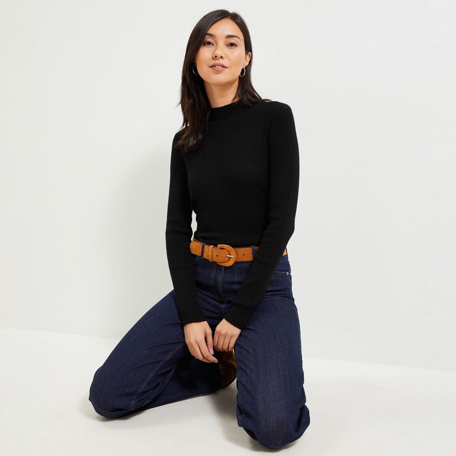 Pull fin côtelé femme