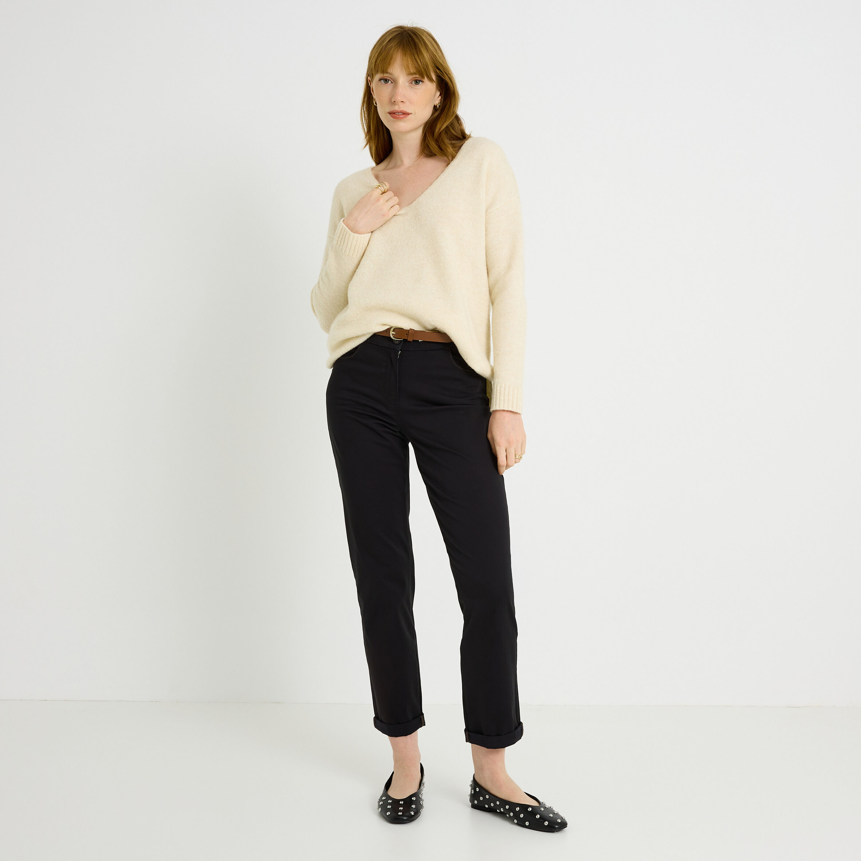 Pantalon chino uni femme