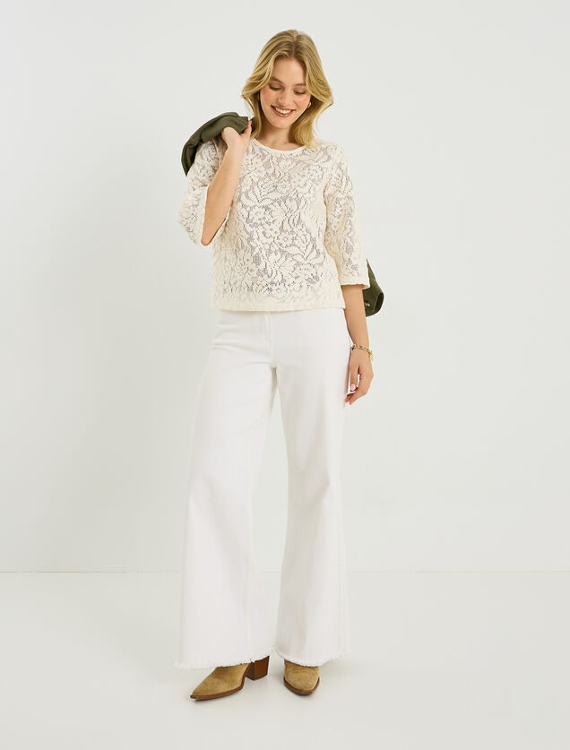 T-shirt d&eacute;tails ajour&eacute;s femme