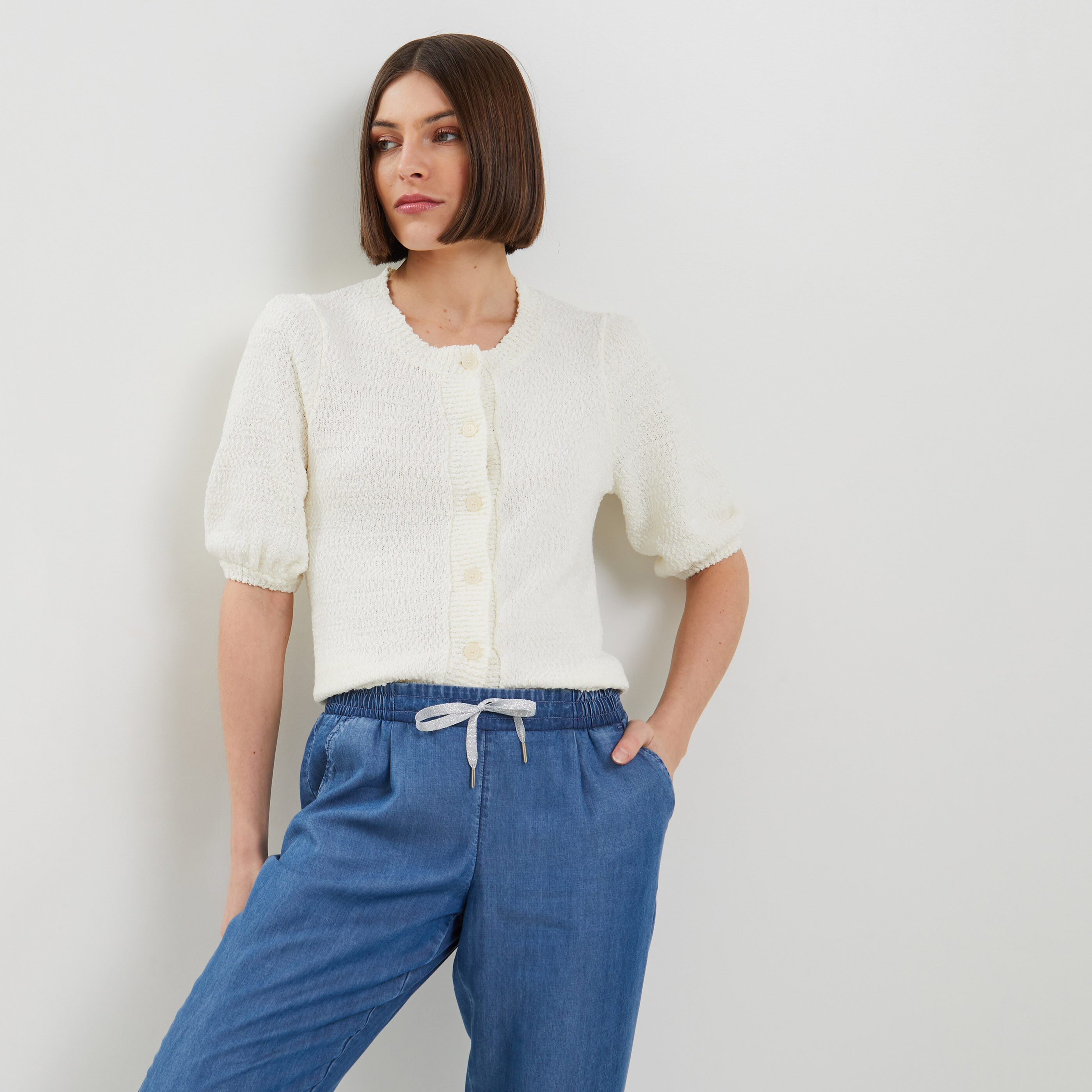 Gilet maille gauffr&eacute;e femme