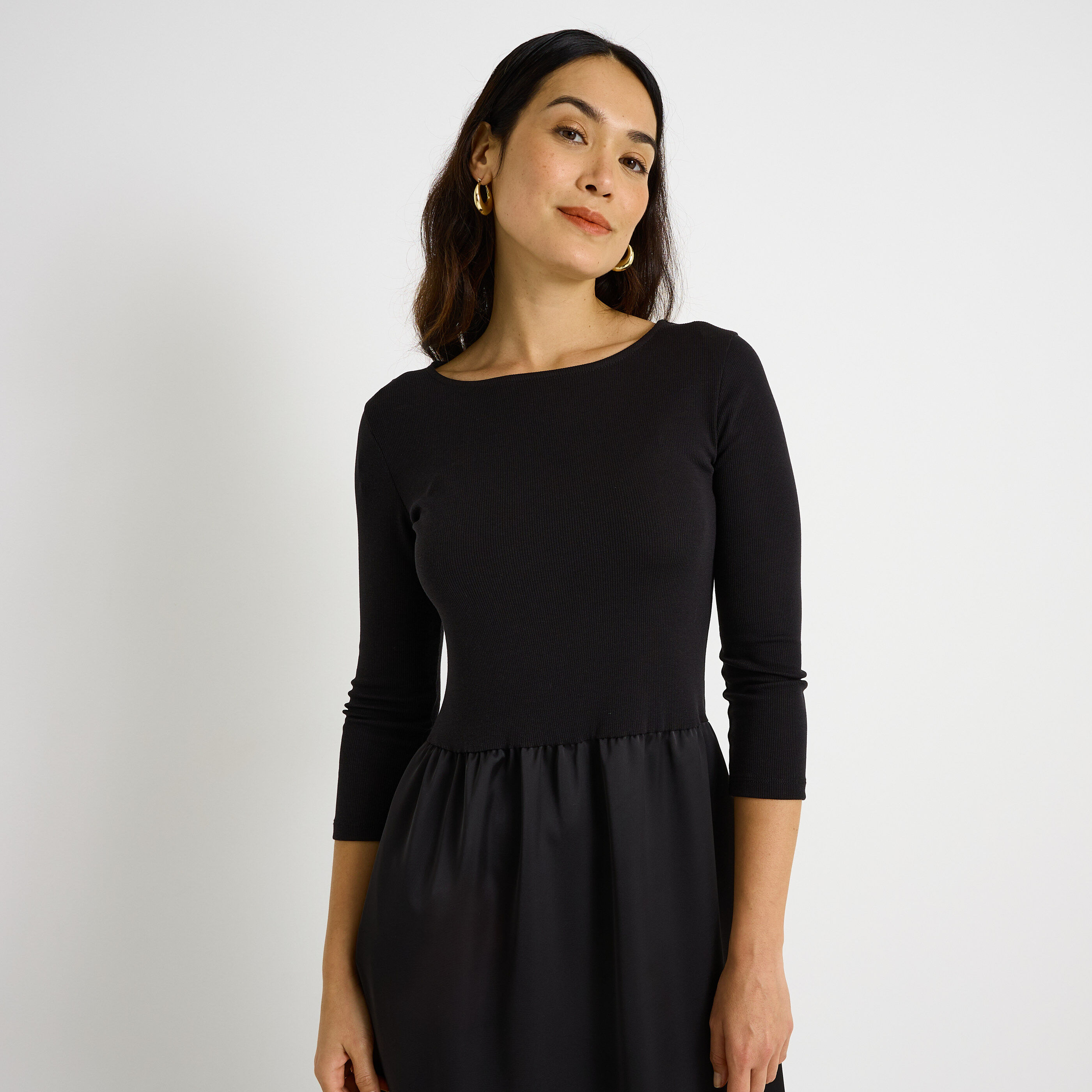 Robe longue bi-mati&egrave;re femme