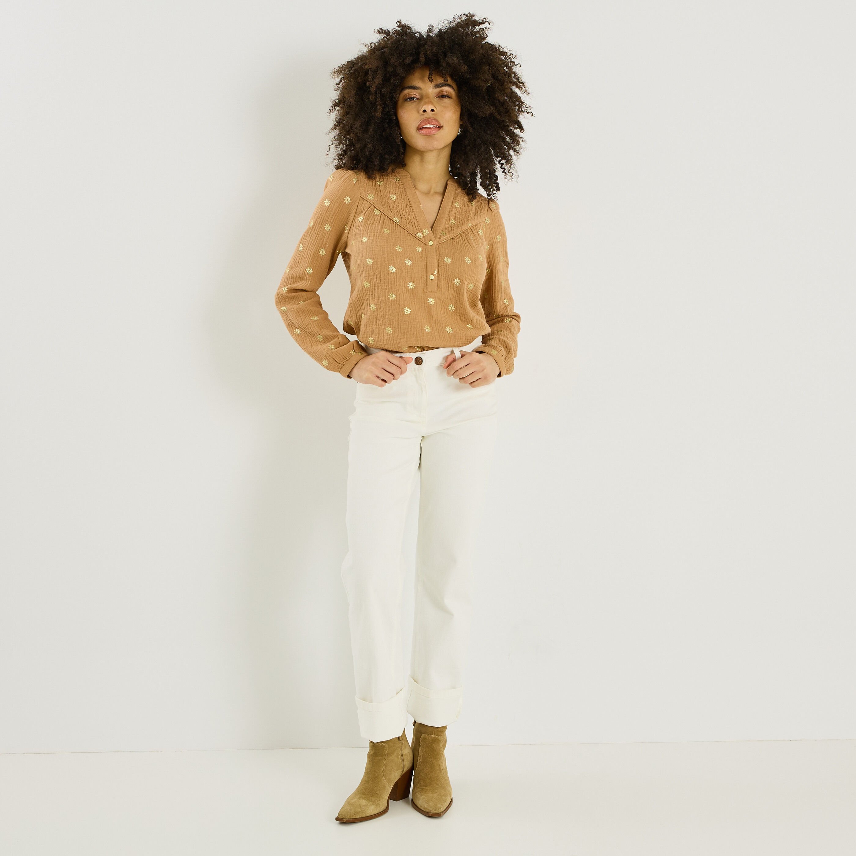 Blouse imprim&eacute;e en gaze de coton femme