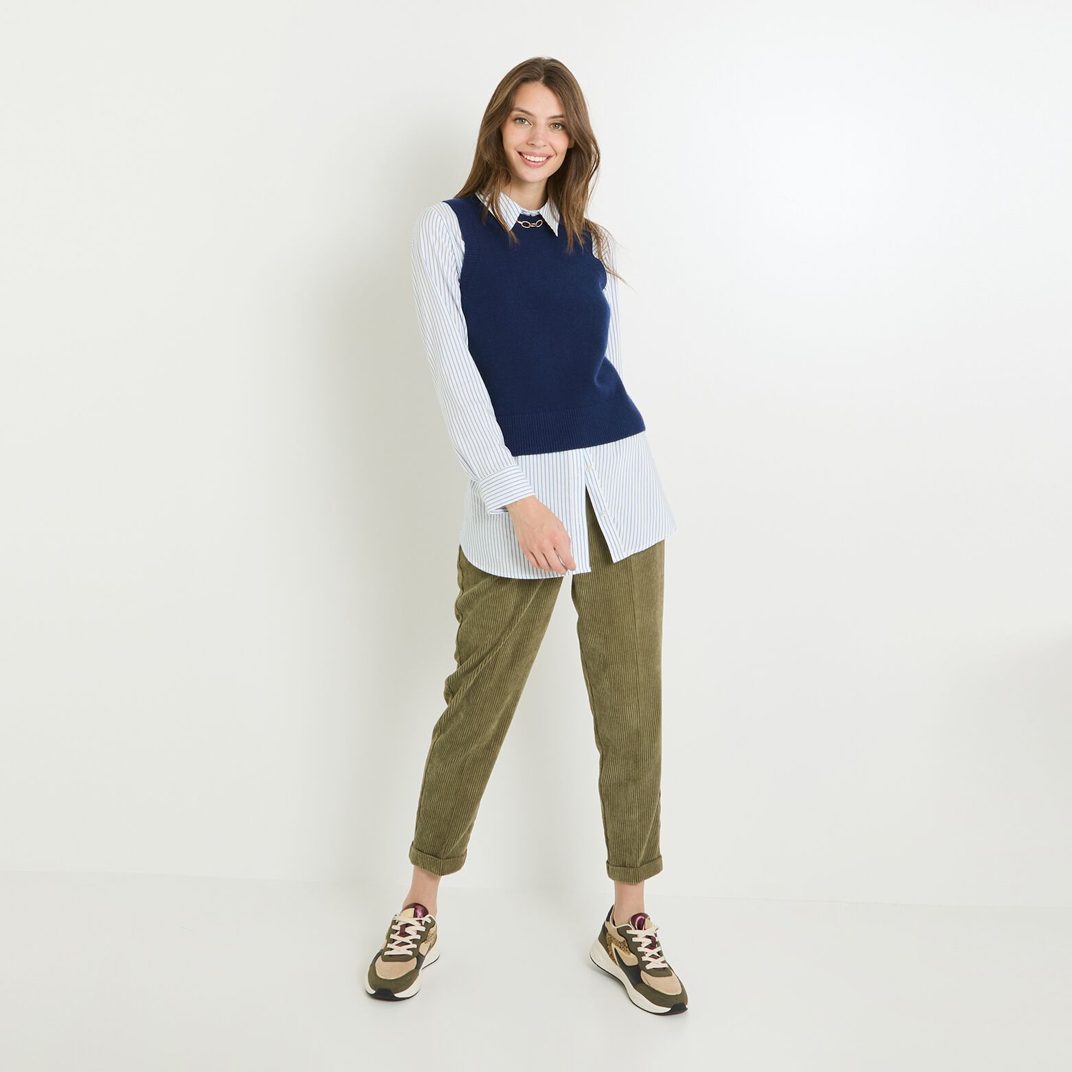 Pantalon velours à pinces femme