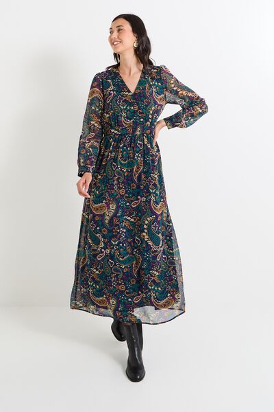 Robe longue col V femme