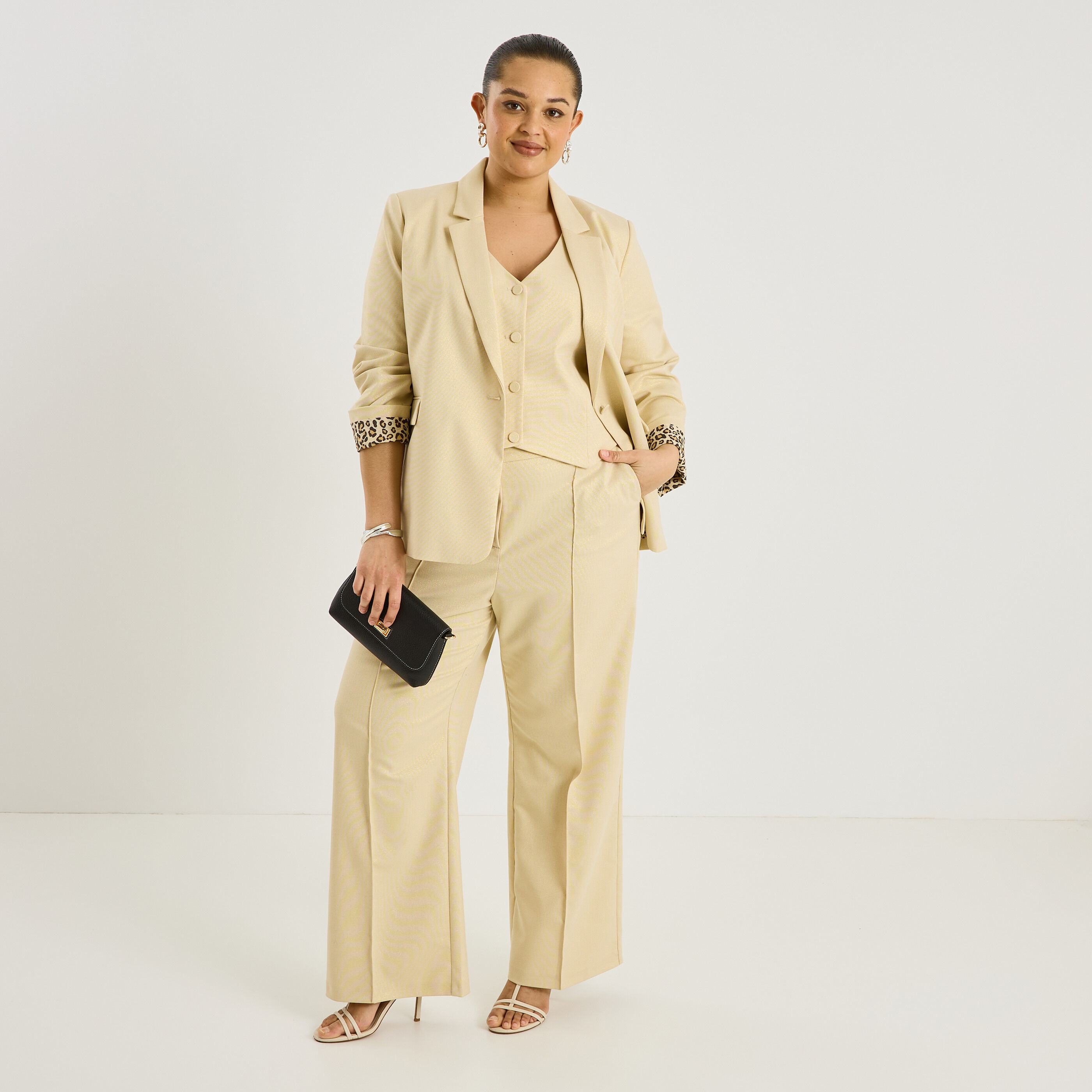 Pantalon large plis piqu&eacute;s femme