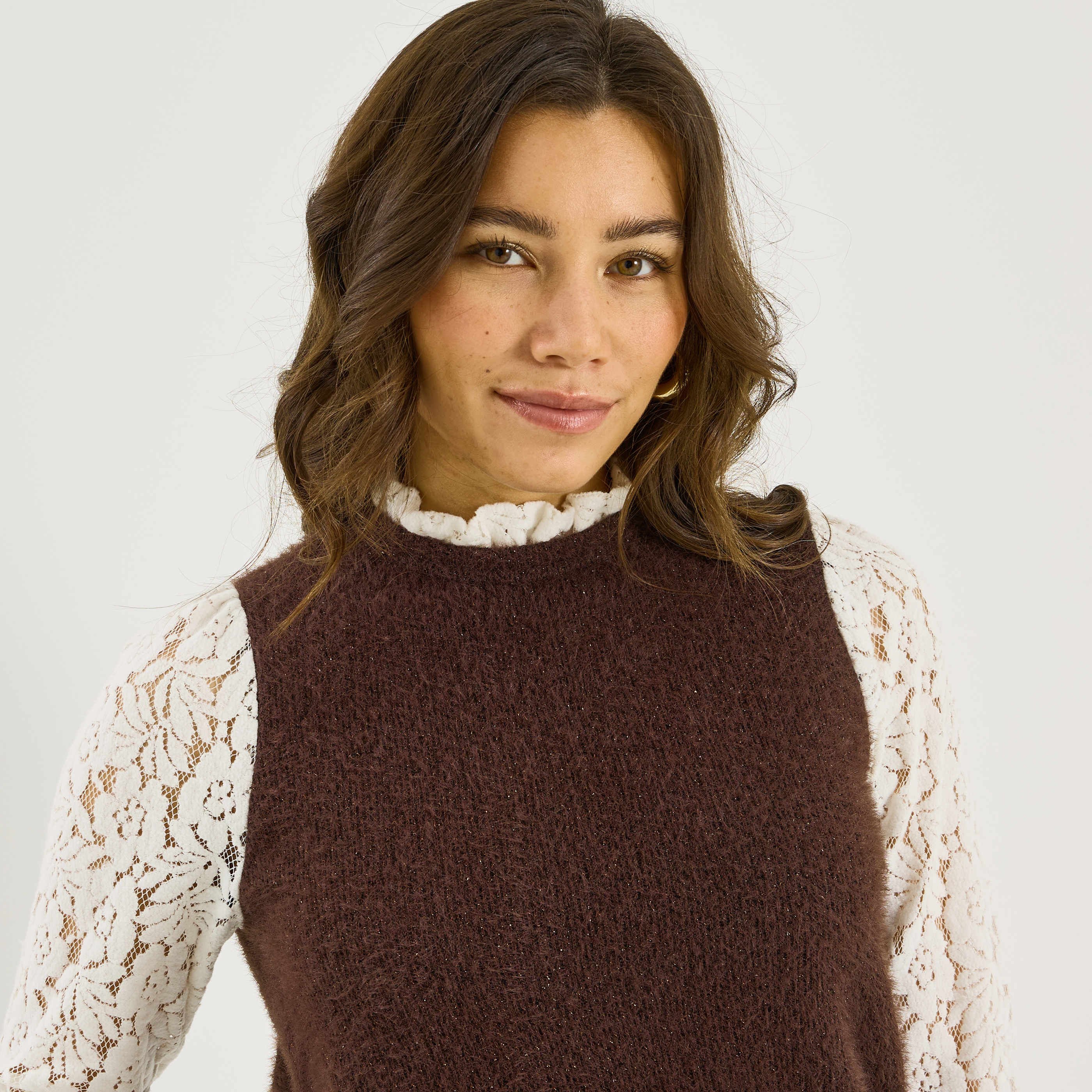 T-shirt bi-mati&egrave;re brillant femme