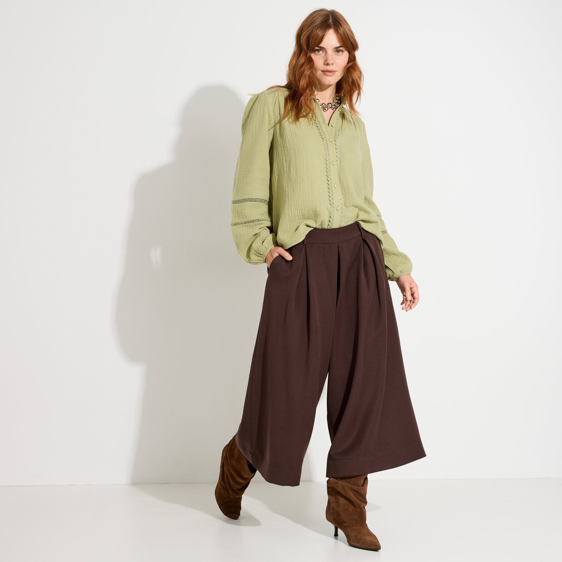 Jupe-culotte large pliss&eacute;e femme