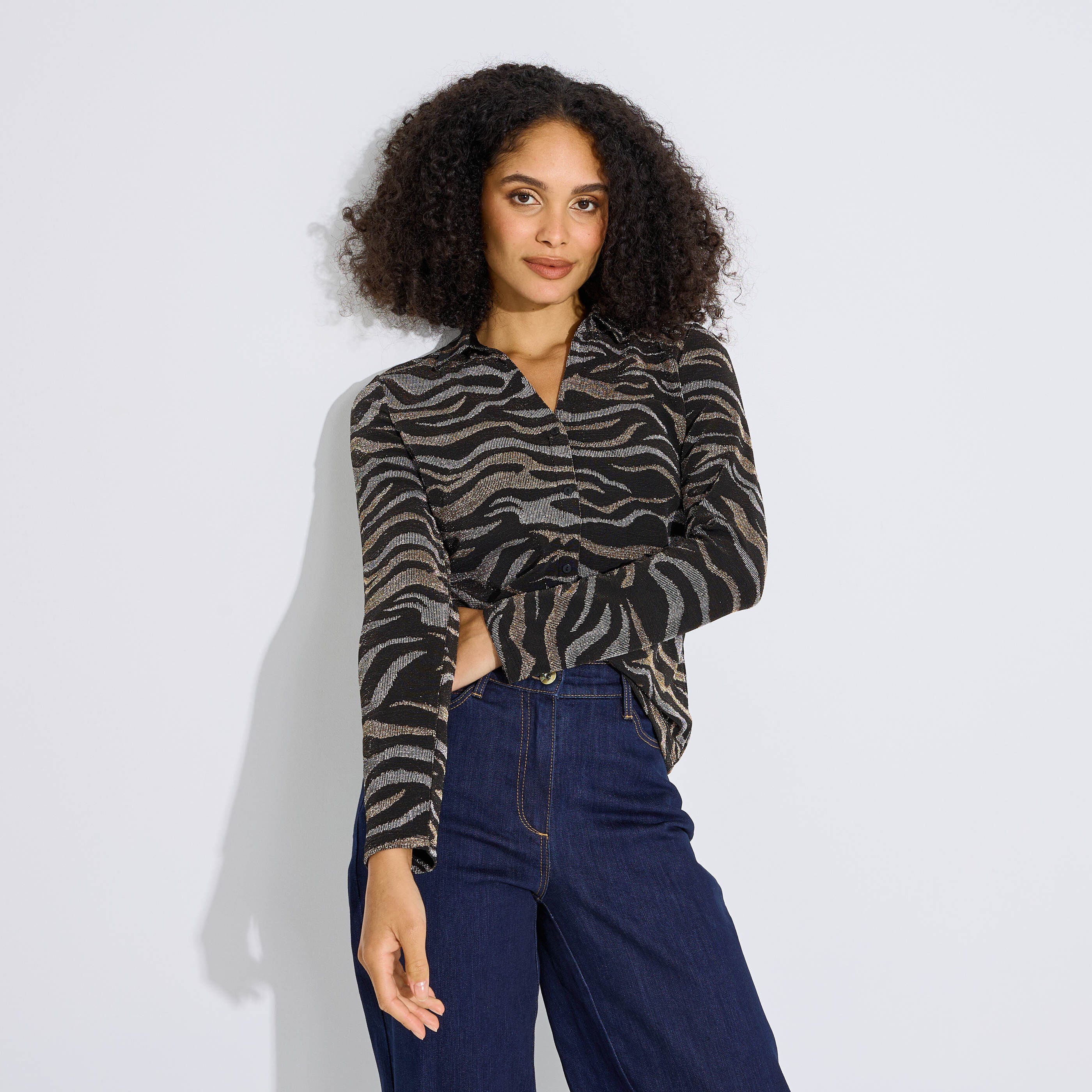 Chemise en maille imprim&eacute; z&egrave;bre femme