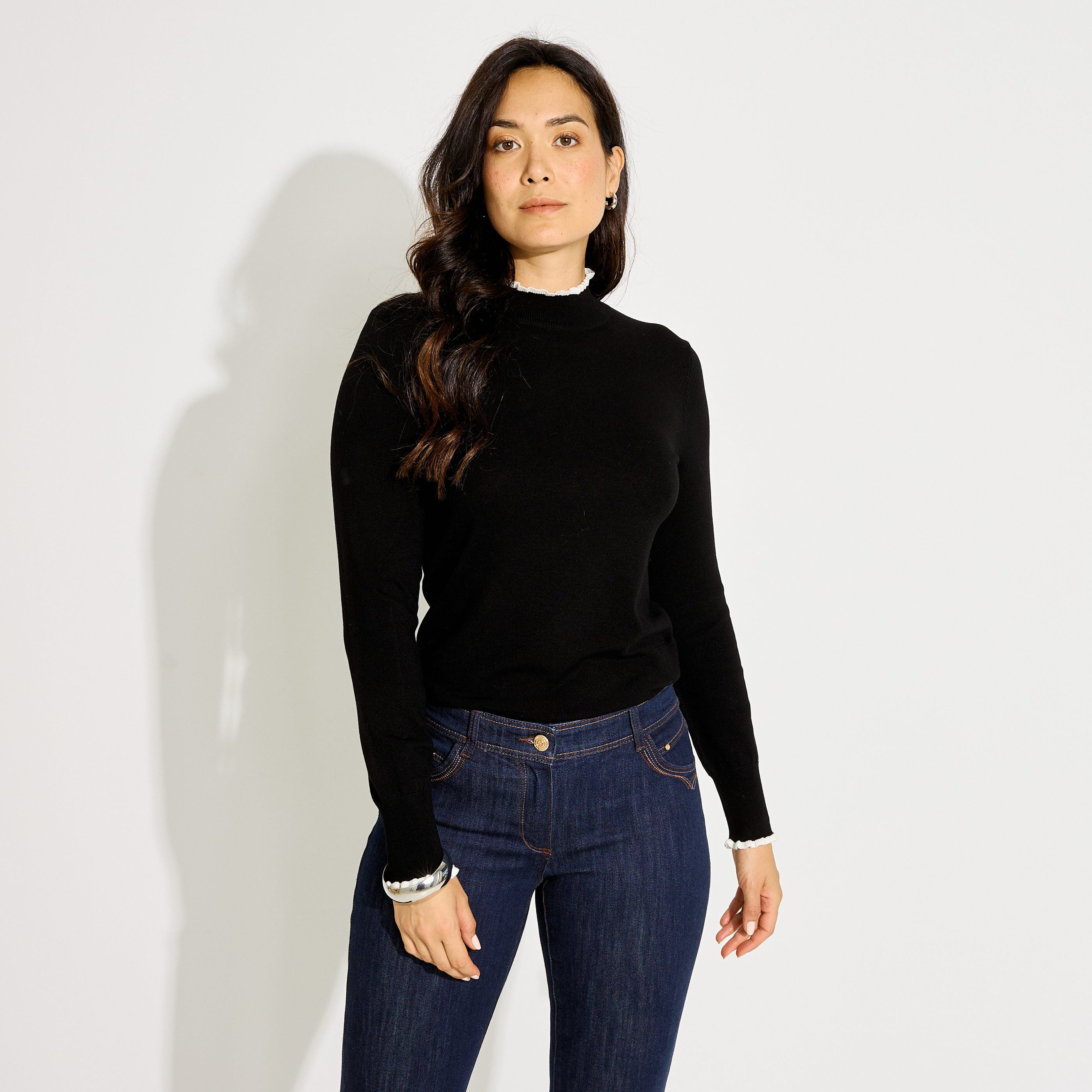Pull col montant volant&eacute; femme