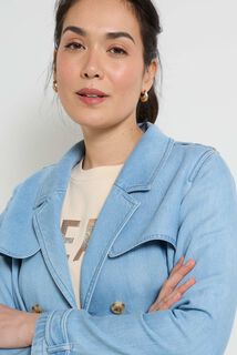 Trench court en denim femme