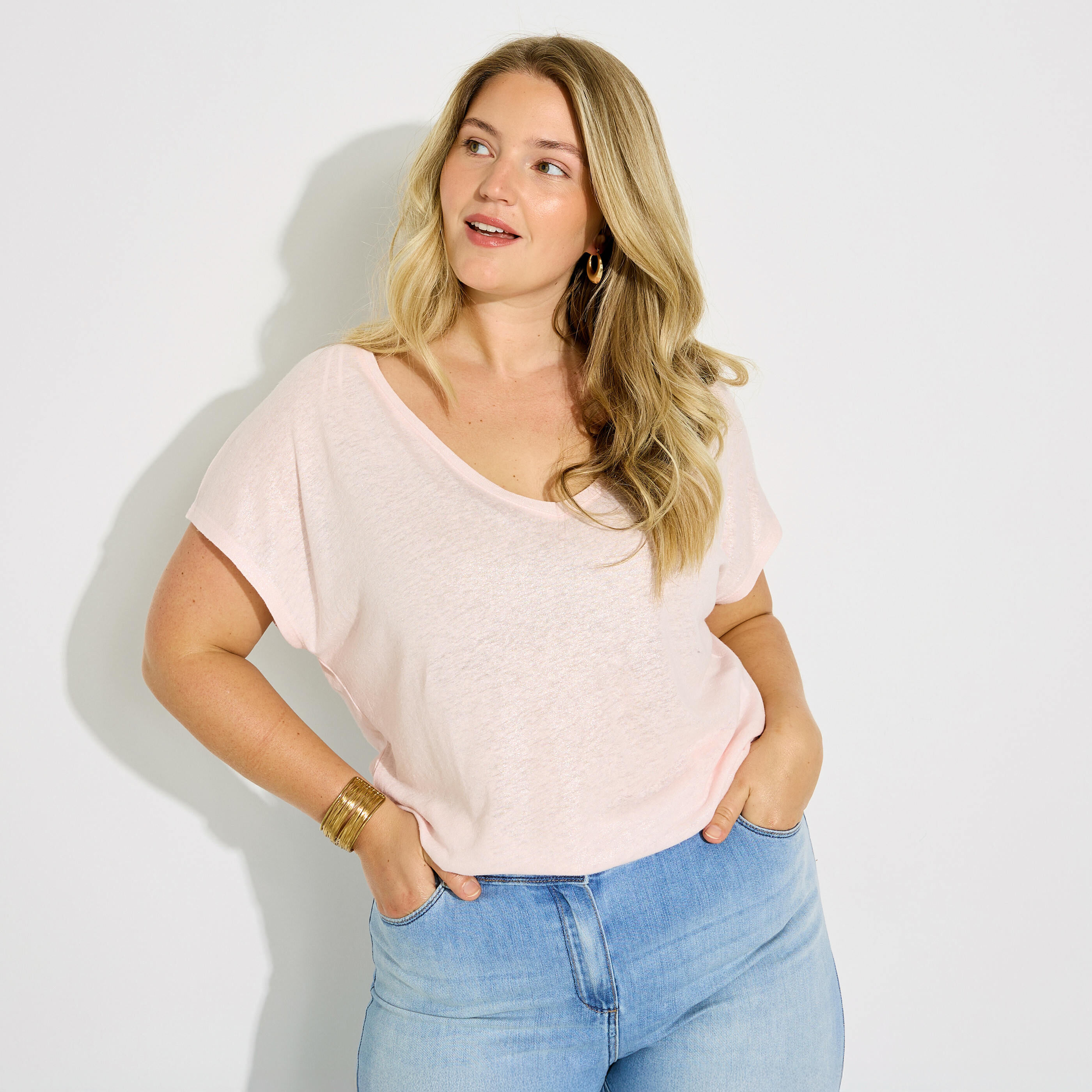 T-shirt en lin m&eacute;lang&eacute; brillant femme