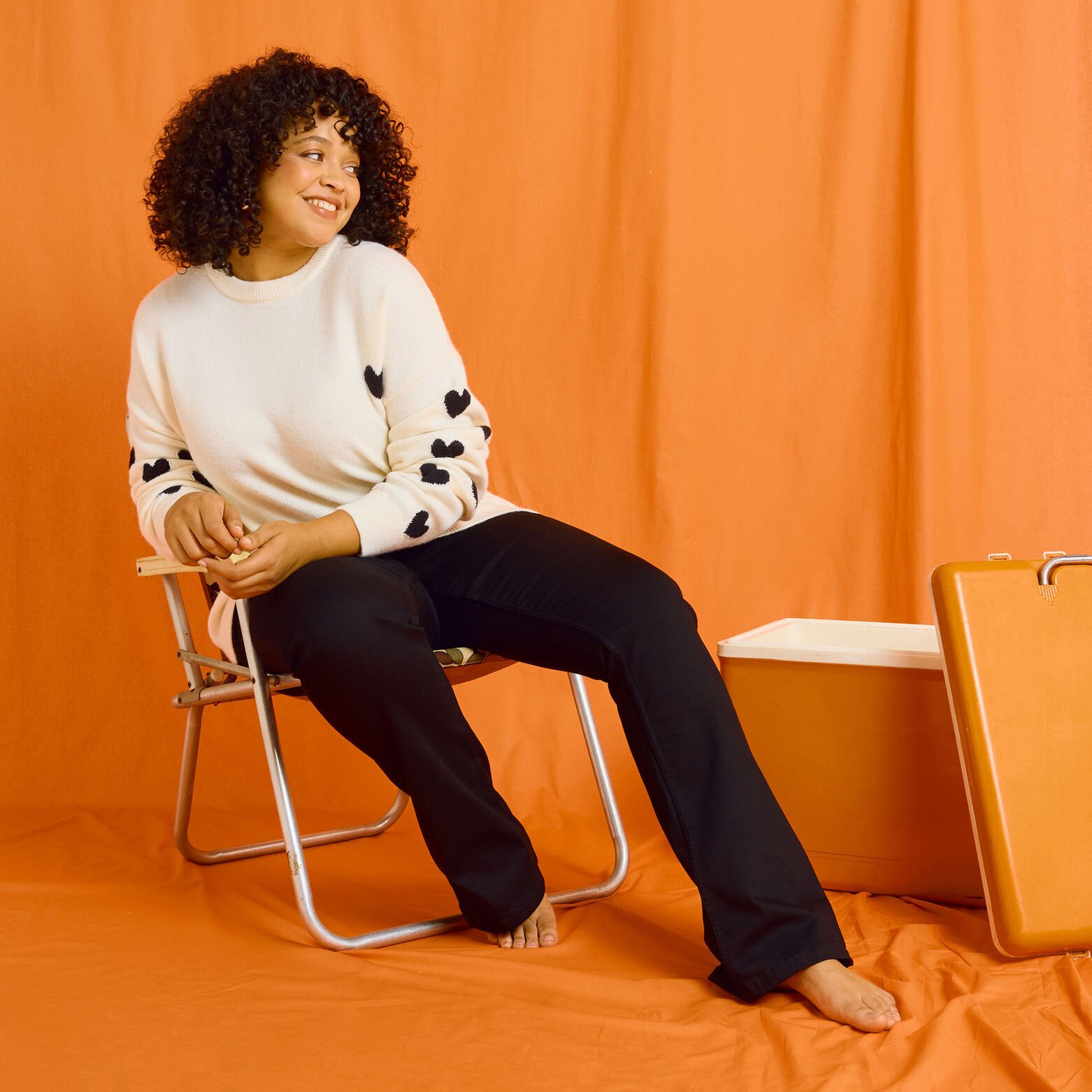 Pull col rond imprimé cœurs femme