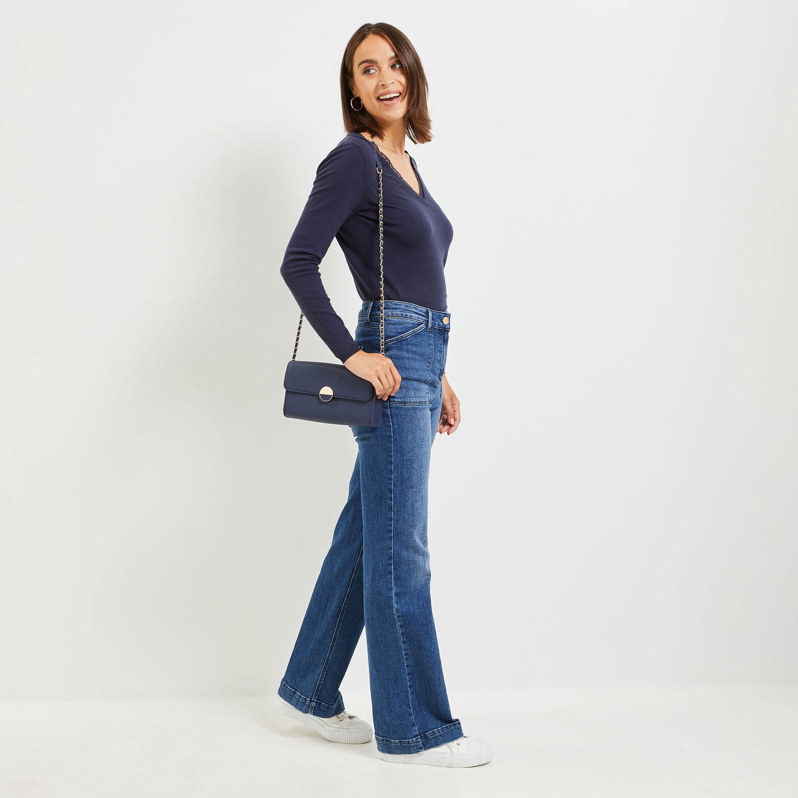 Pull col V femme