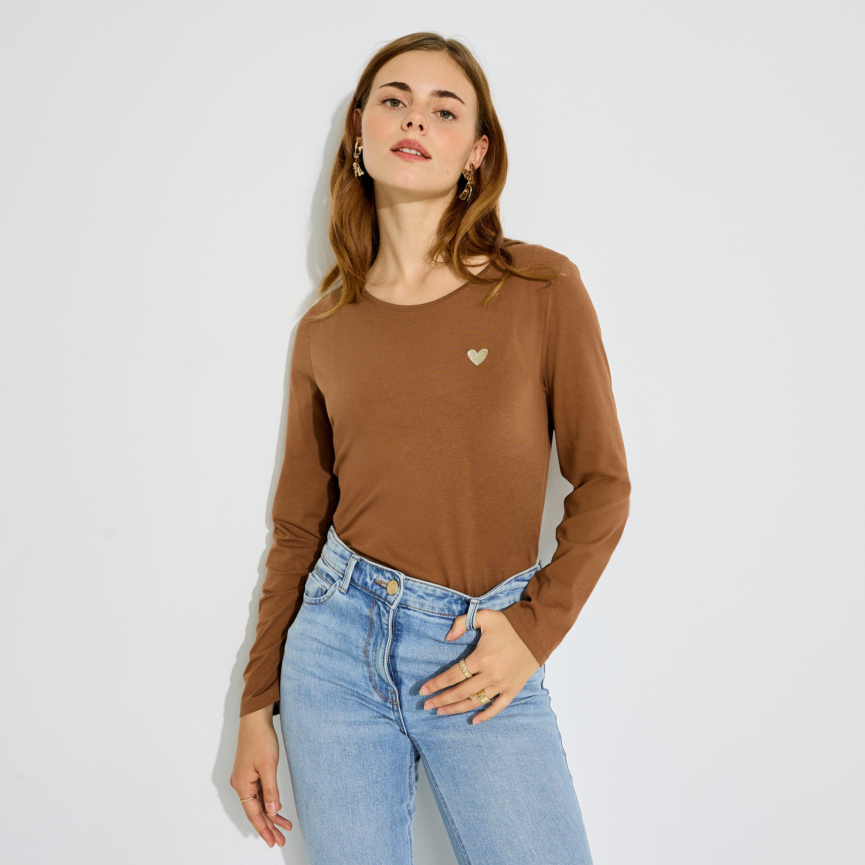 T-shirt manches longues c&oelig;ur femme