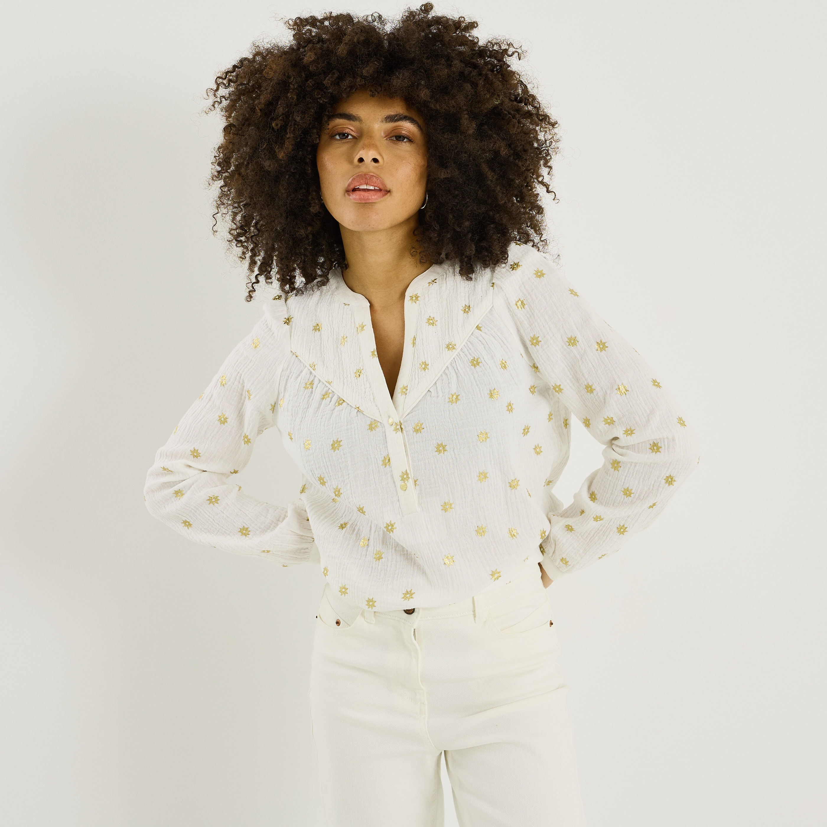 Blouse imprim&eacute;e en gaze de coton femme