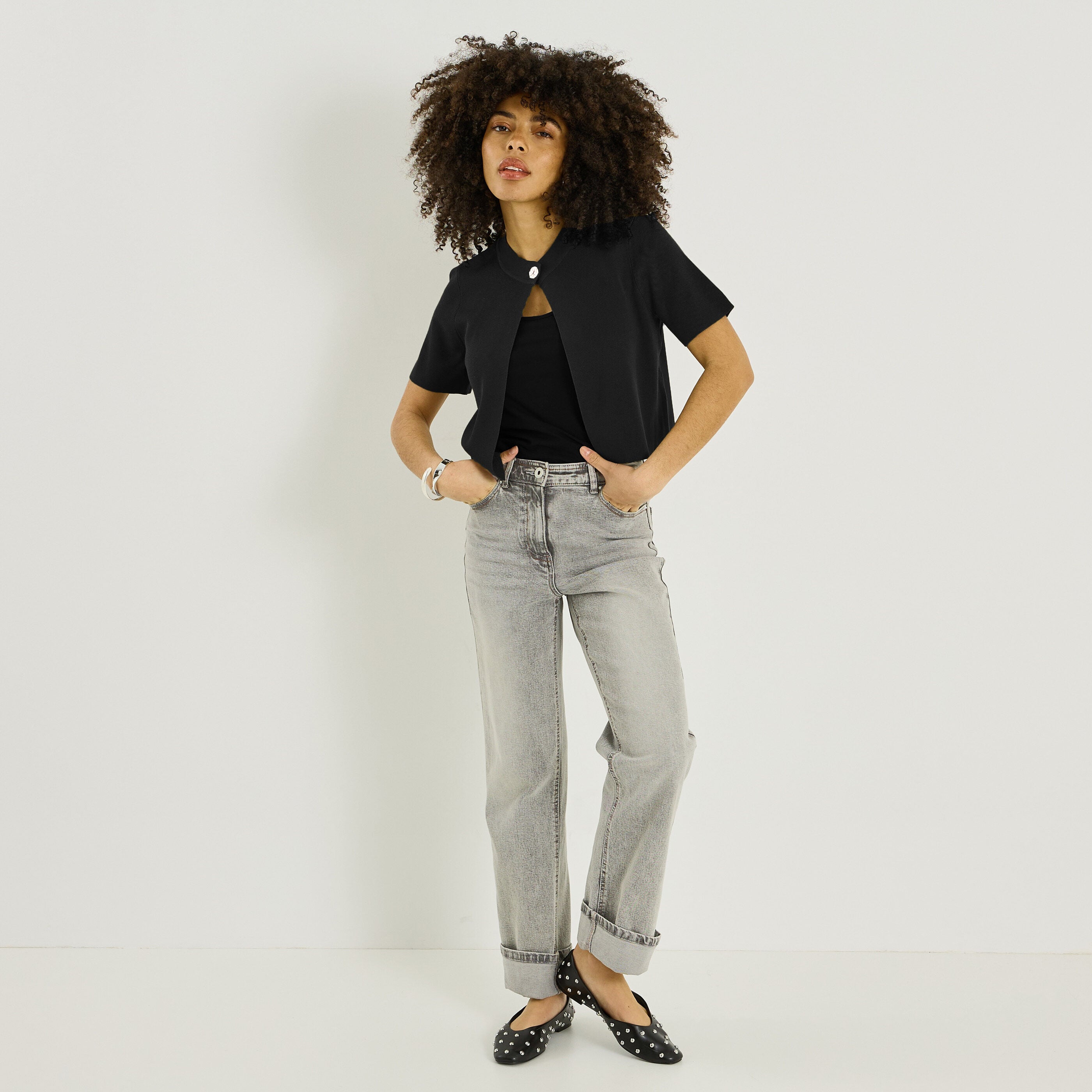 Gilet manches courtes &agrave; bouton femme