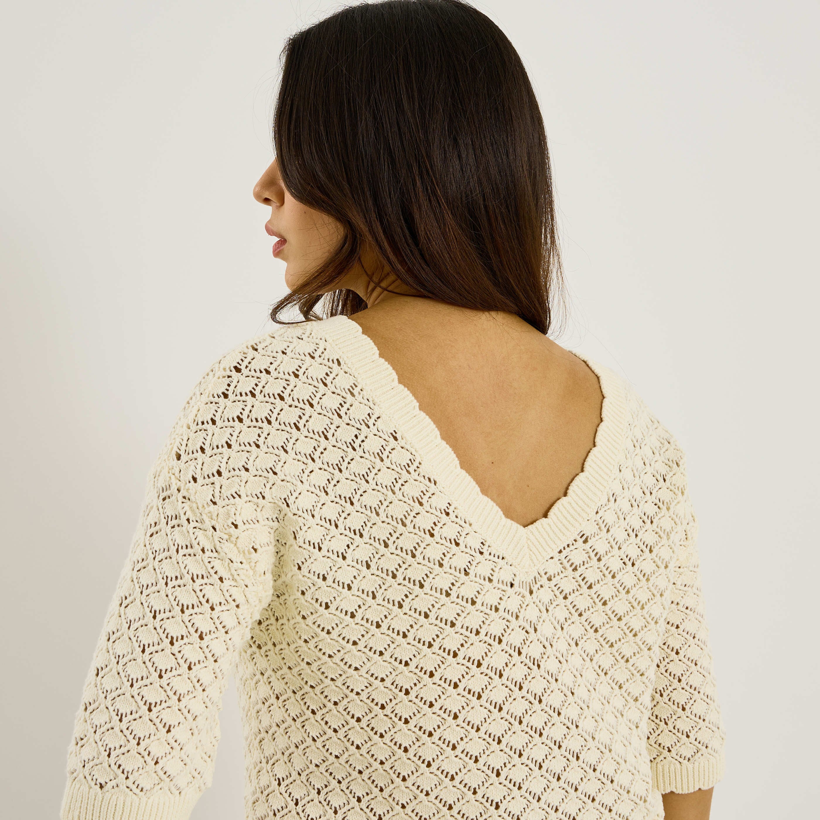 Pull ajour&eacute; manches courtes femme