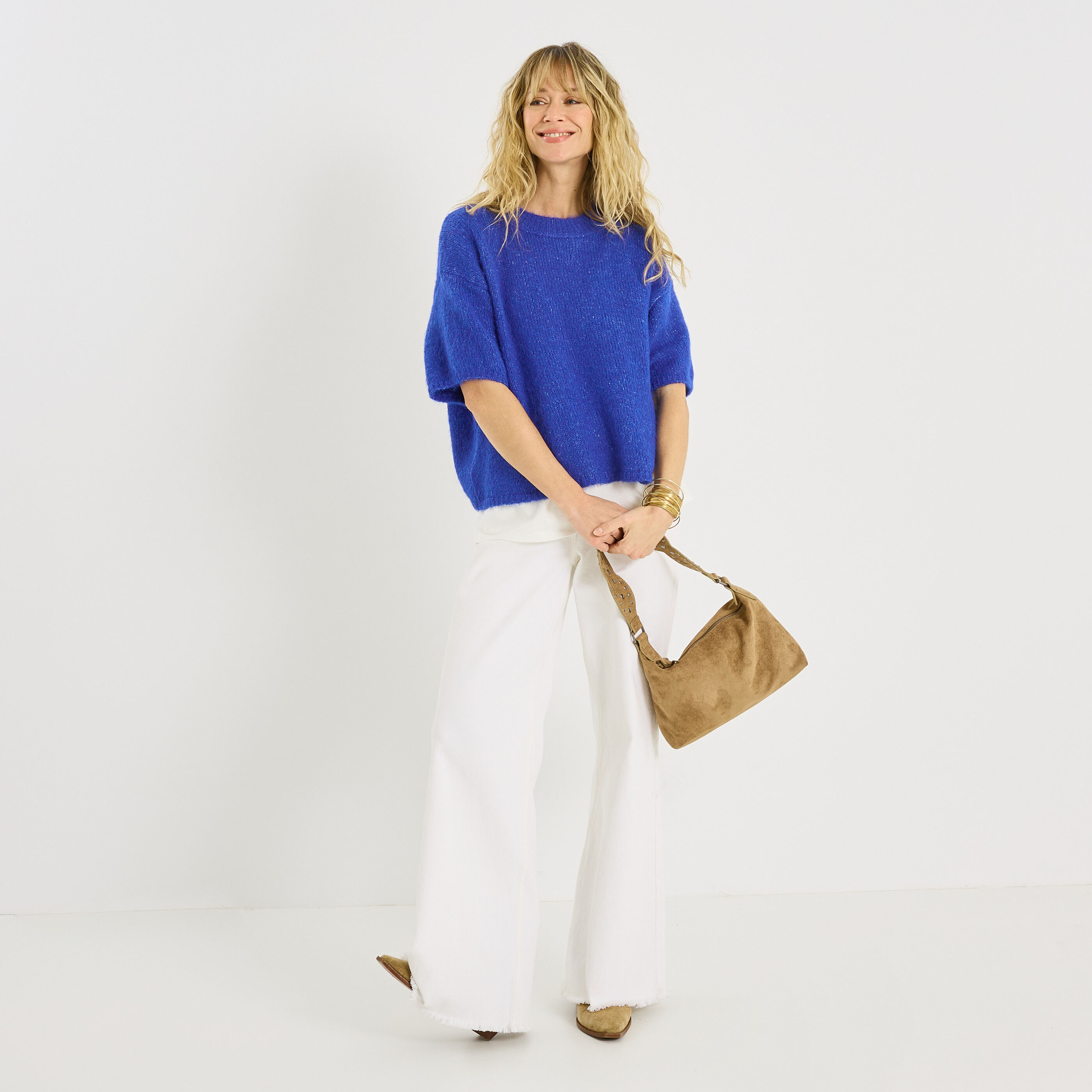 Pull manches courtes ample femme