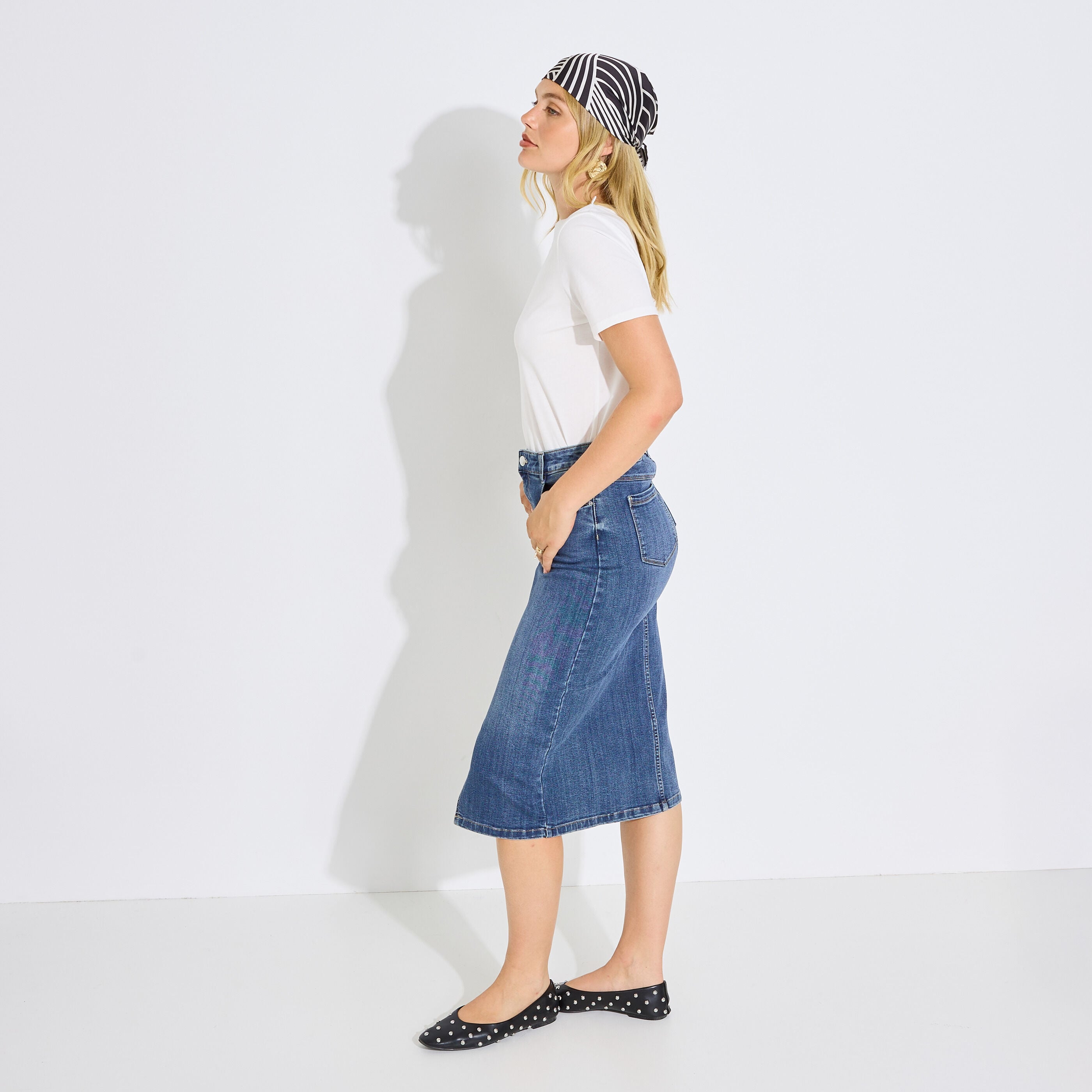 T-shirt col rond avec foulard femme