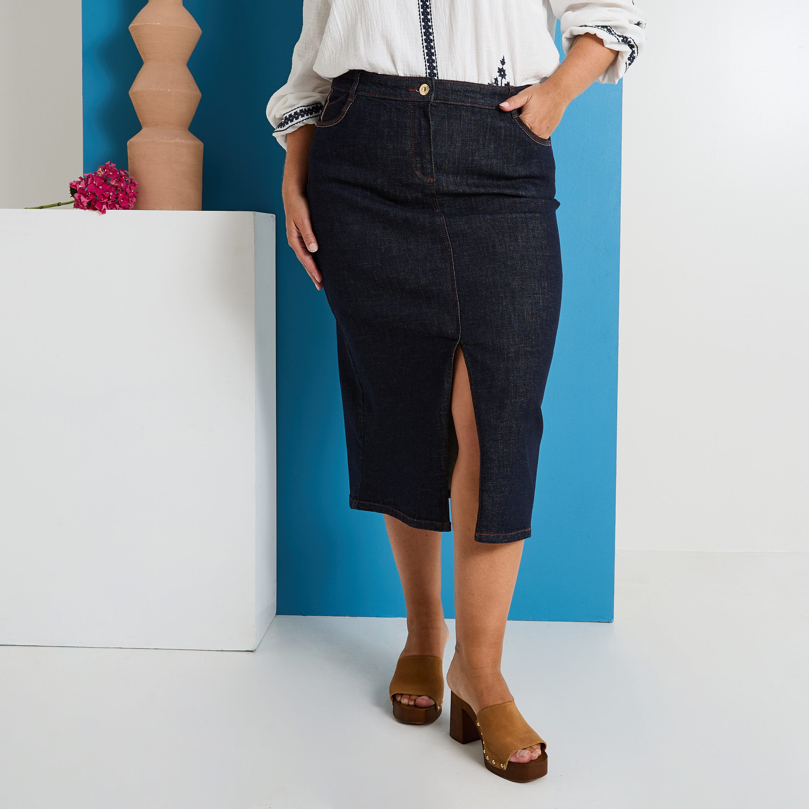 Jupe longue en denim avec fente