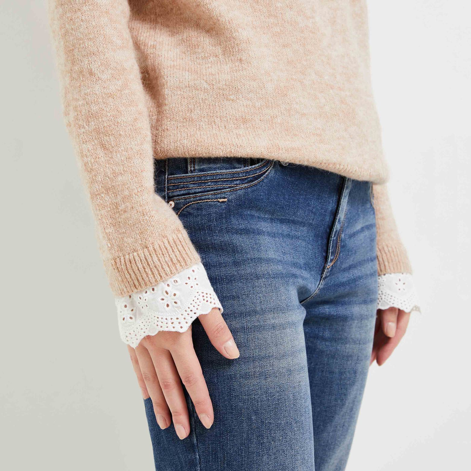 Pull bi matière femme
