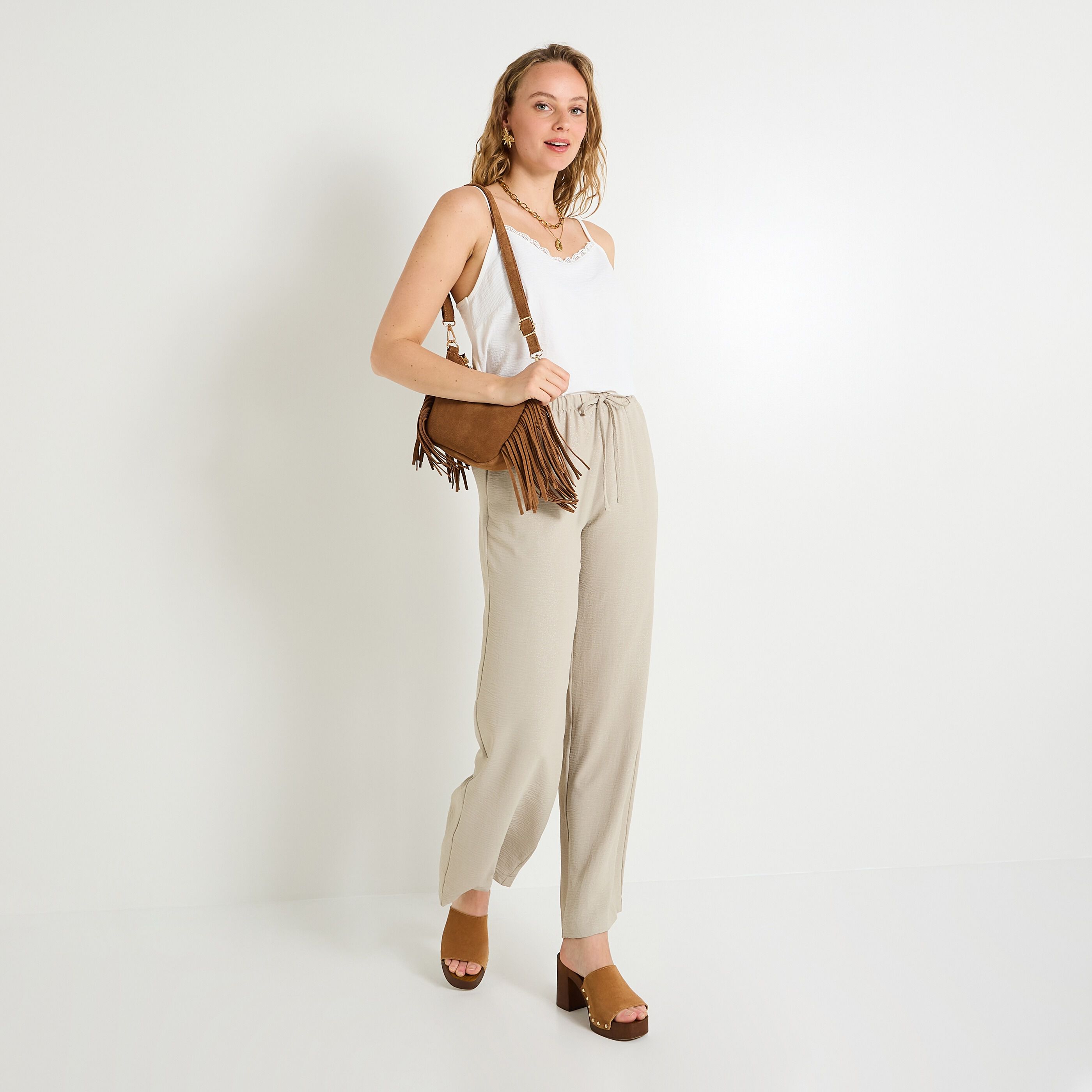 Pantalon large iris&eacute; femme