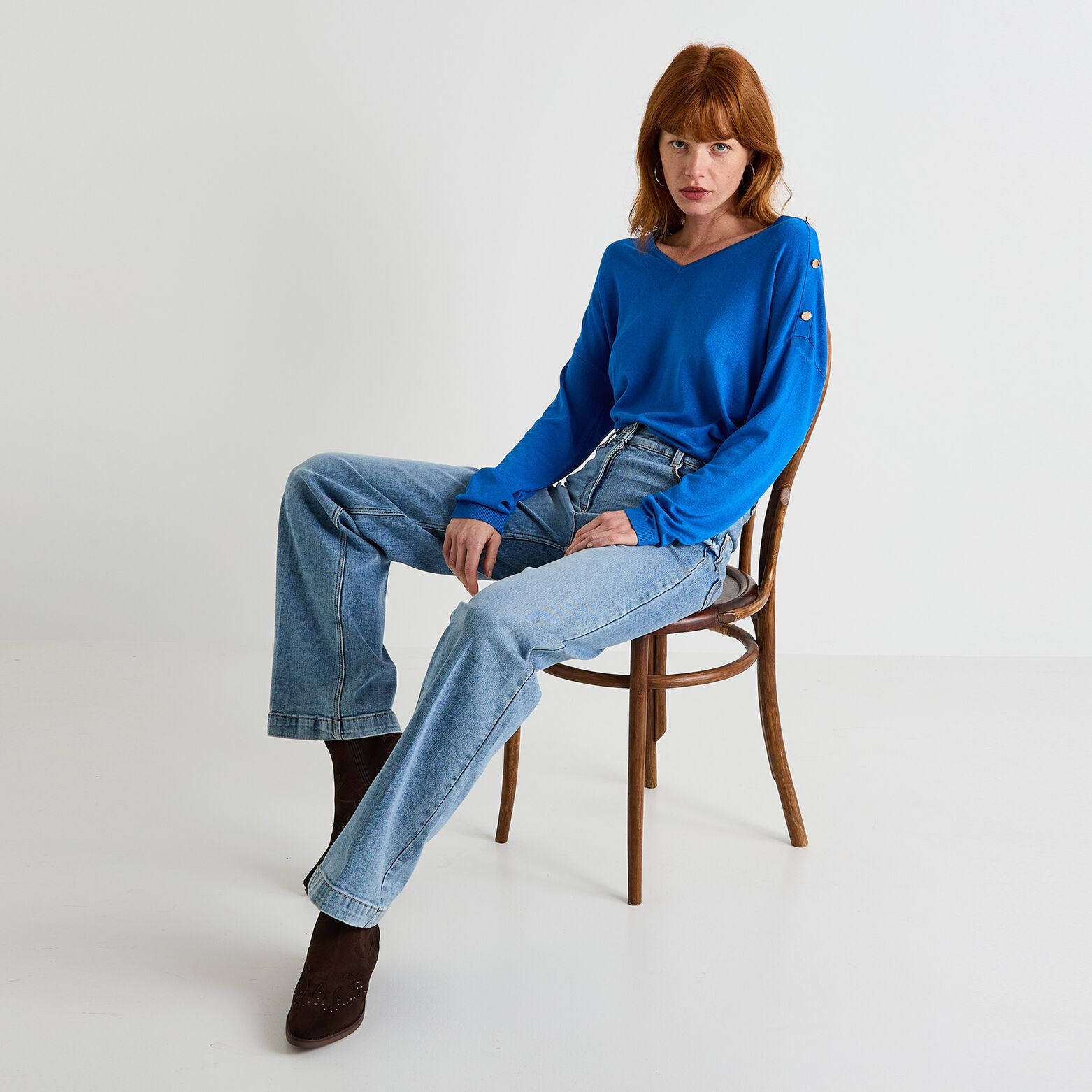 Pull col V femme