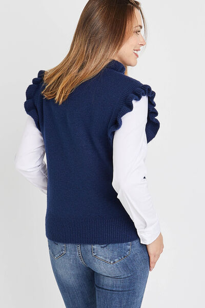 Pull volanté sans manches femme
