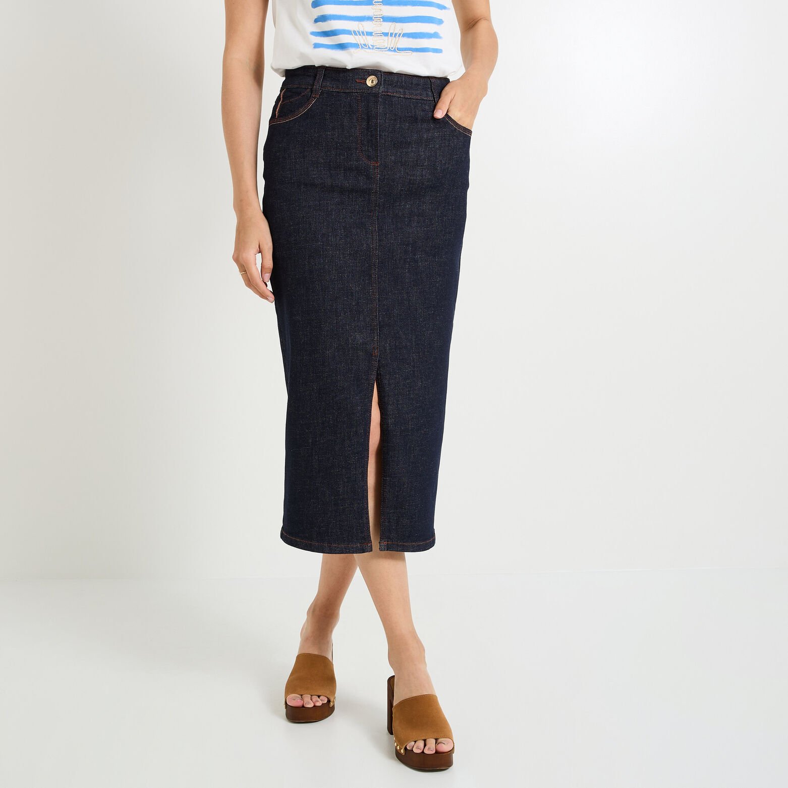 Jupe longue en denim femme