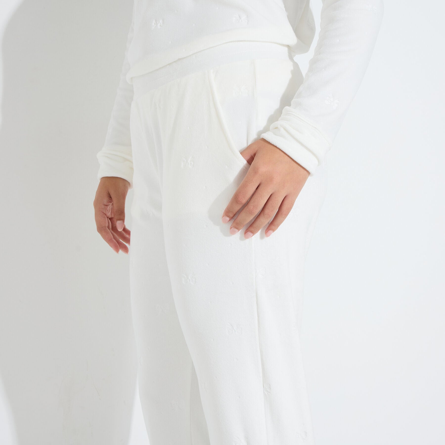 Pantalon pyjama velours noeuds femme