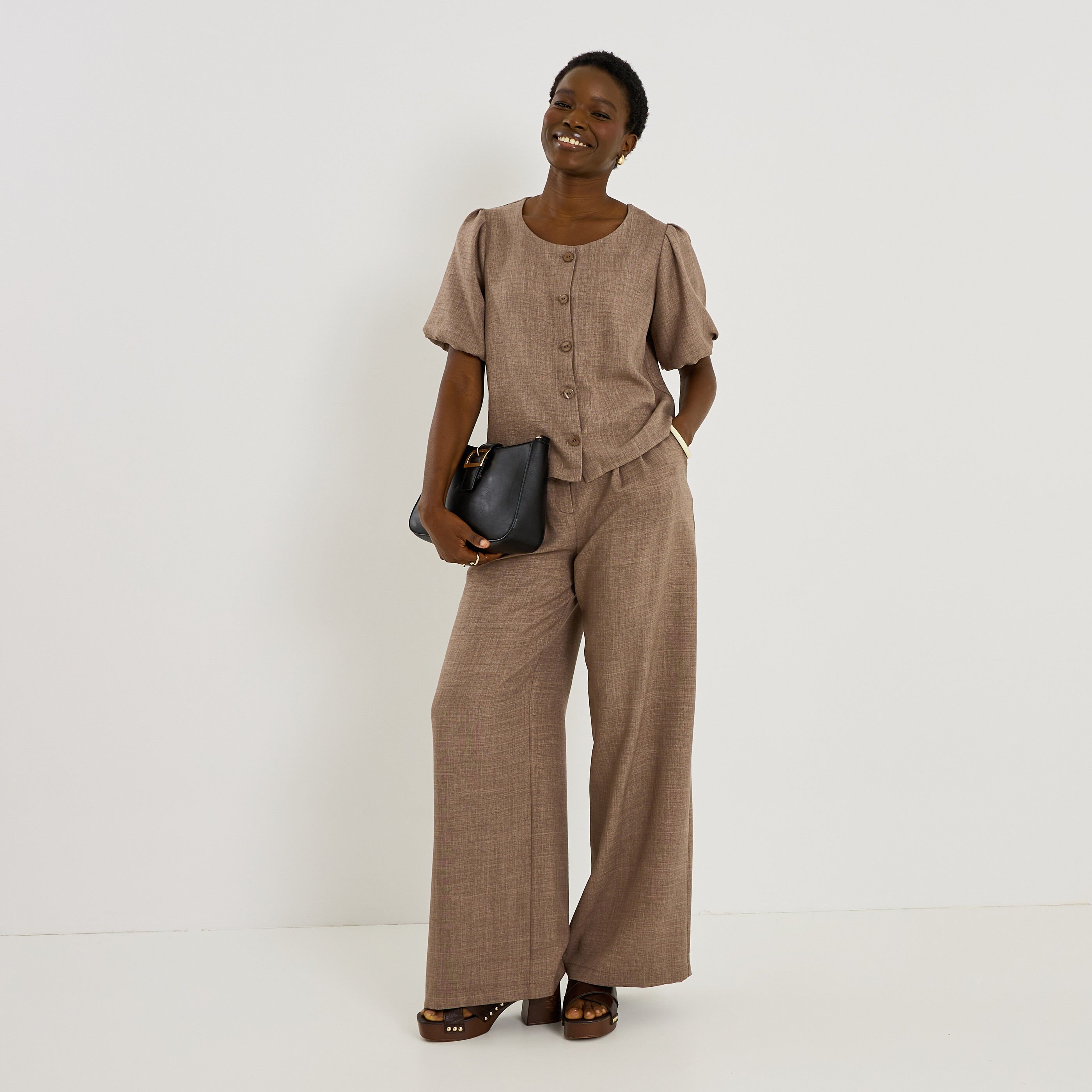 Pantalon large &agrave; pinces femme