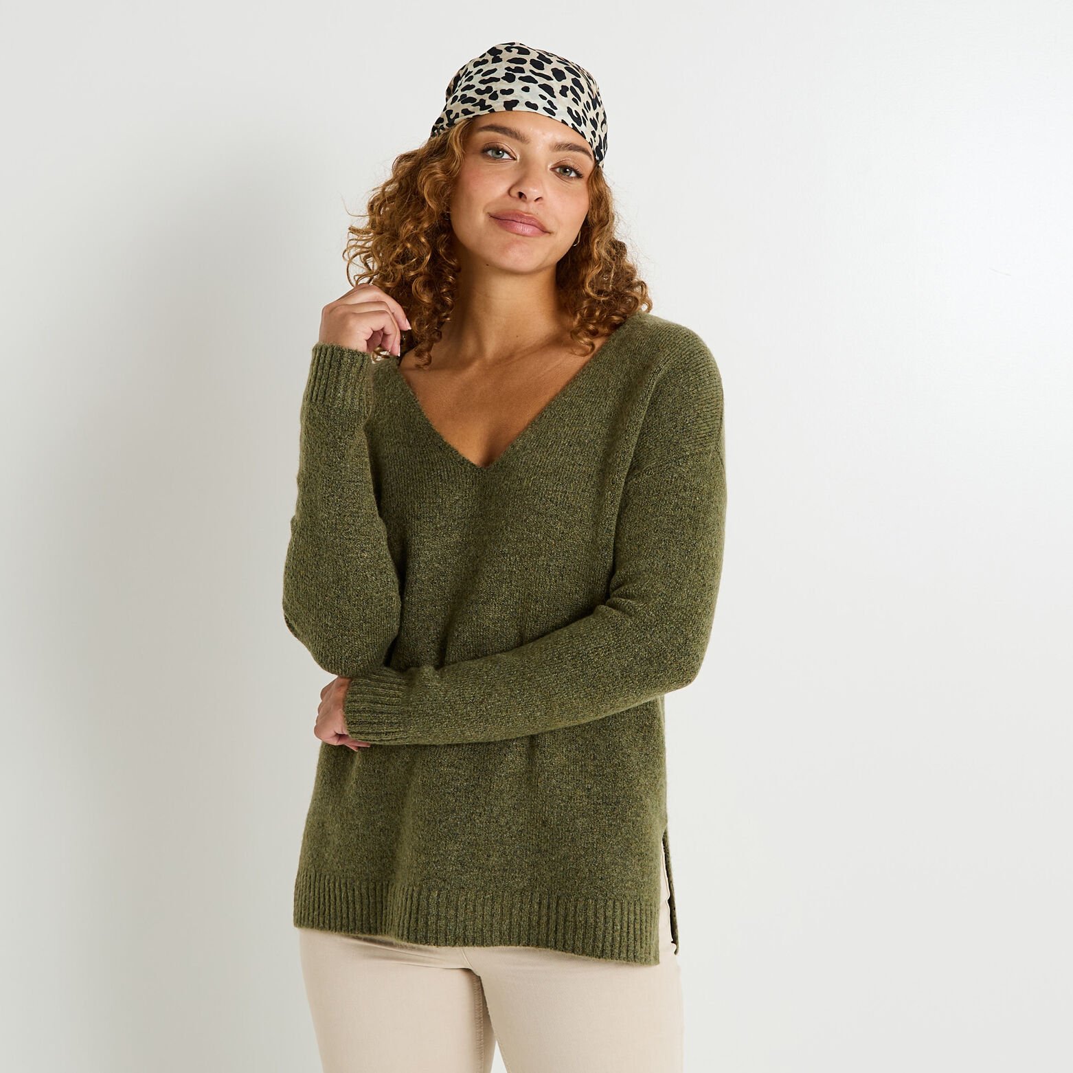 Pull col V femme