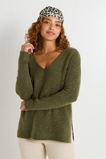 Pull col V femme