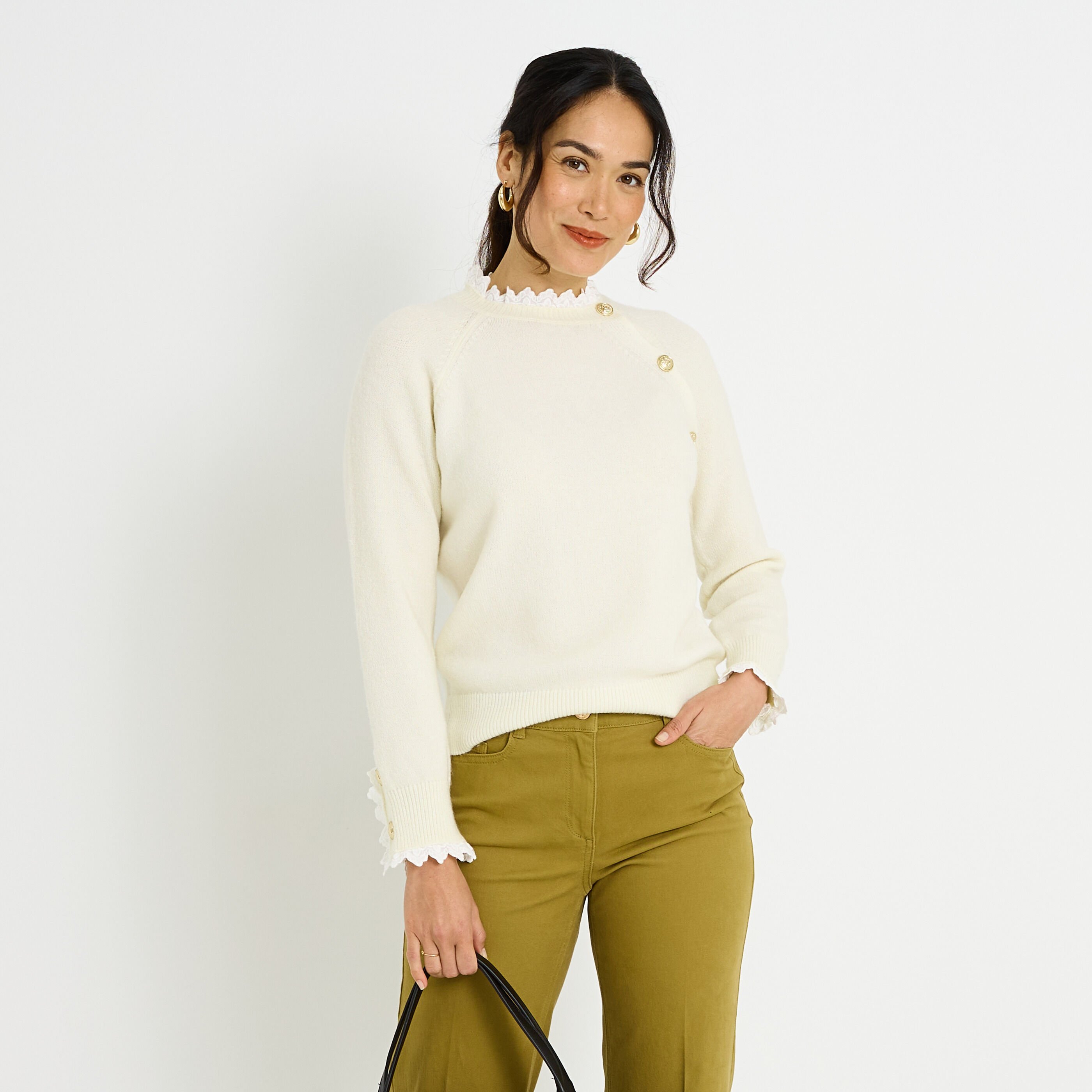 Pull col rond avec boutons femme