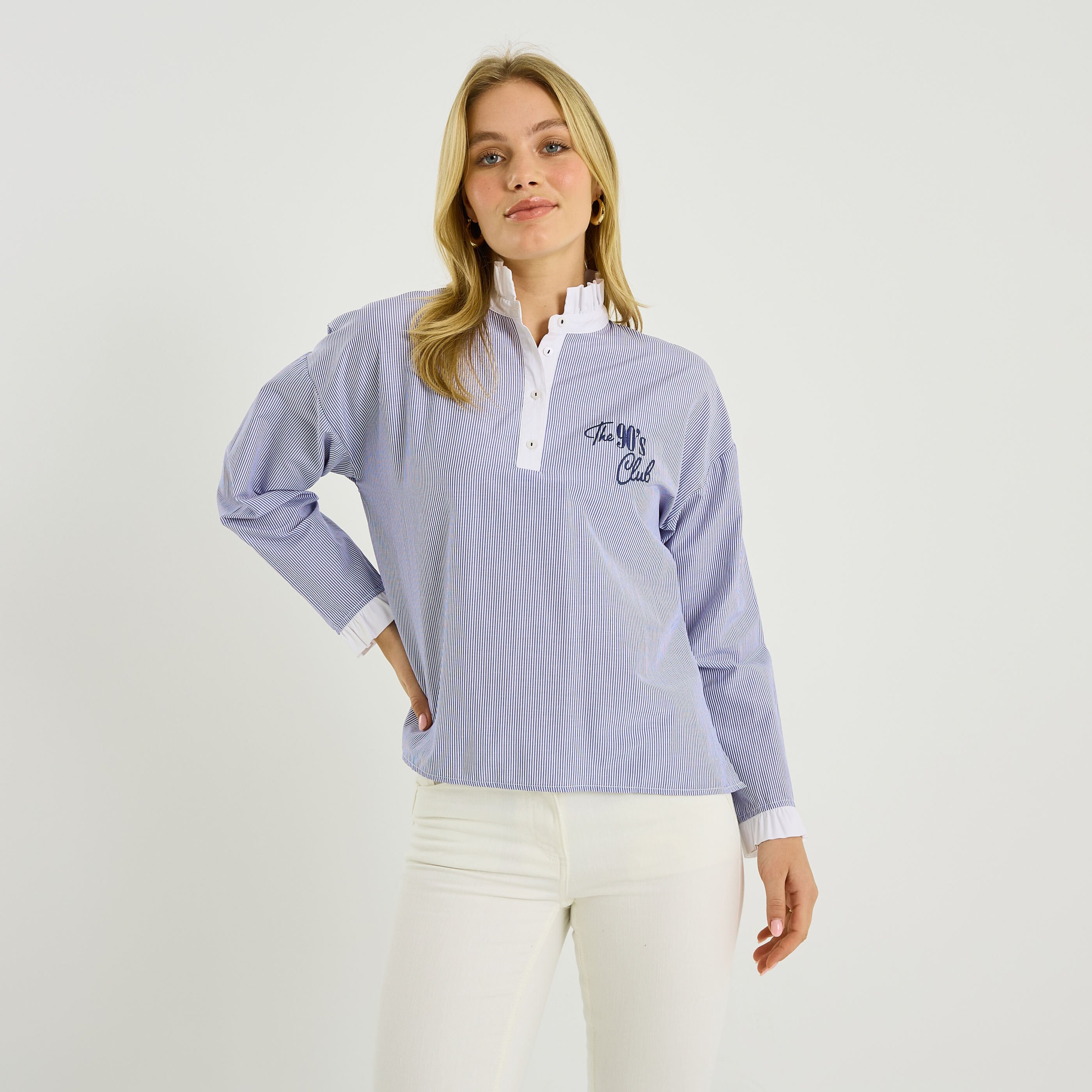 Blouse ray&eacute;e avec broderie femme