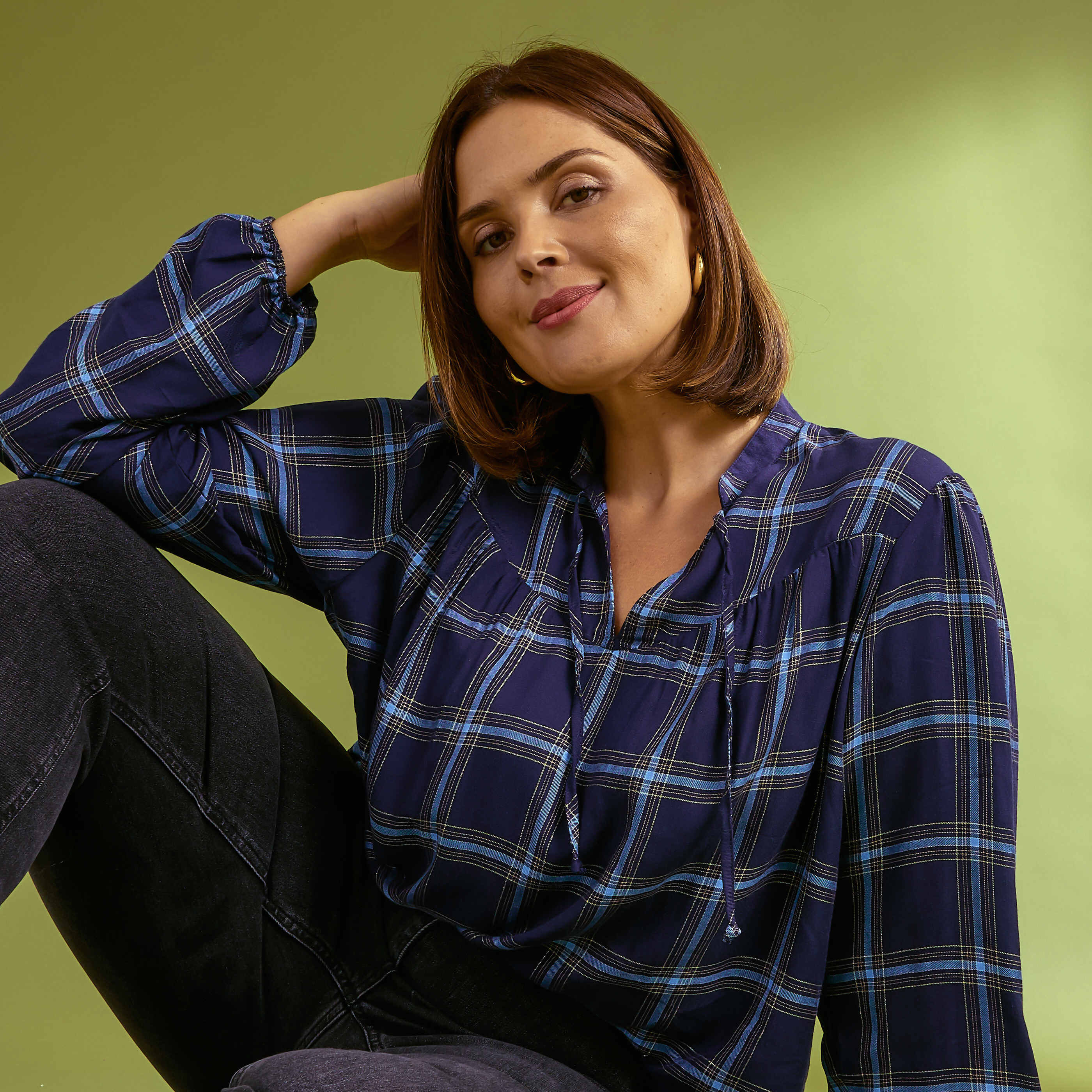 Blouse imprim&eacute; carreaux femme