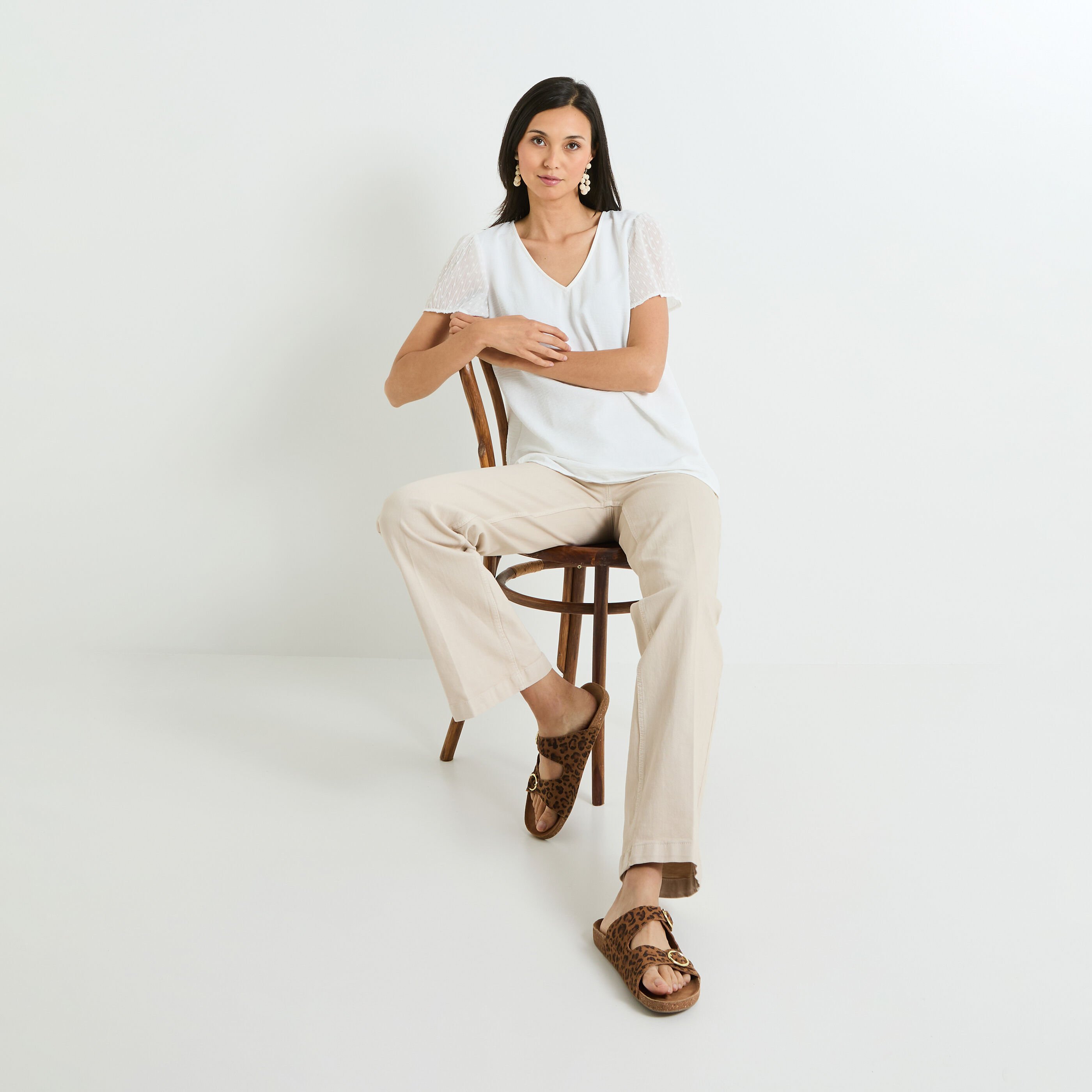 Blouse col V manches courtes femme