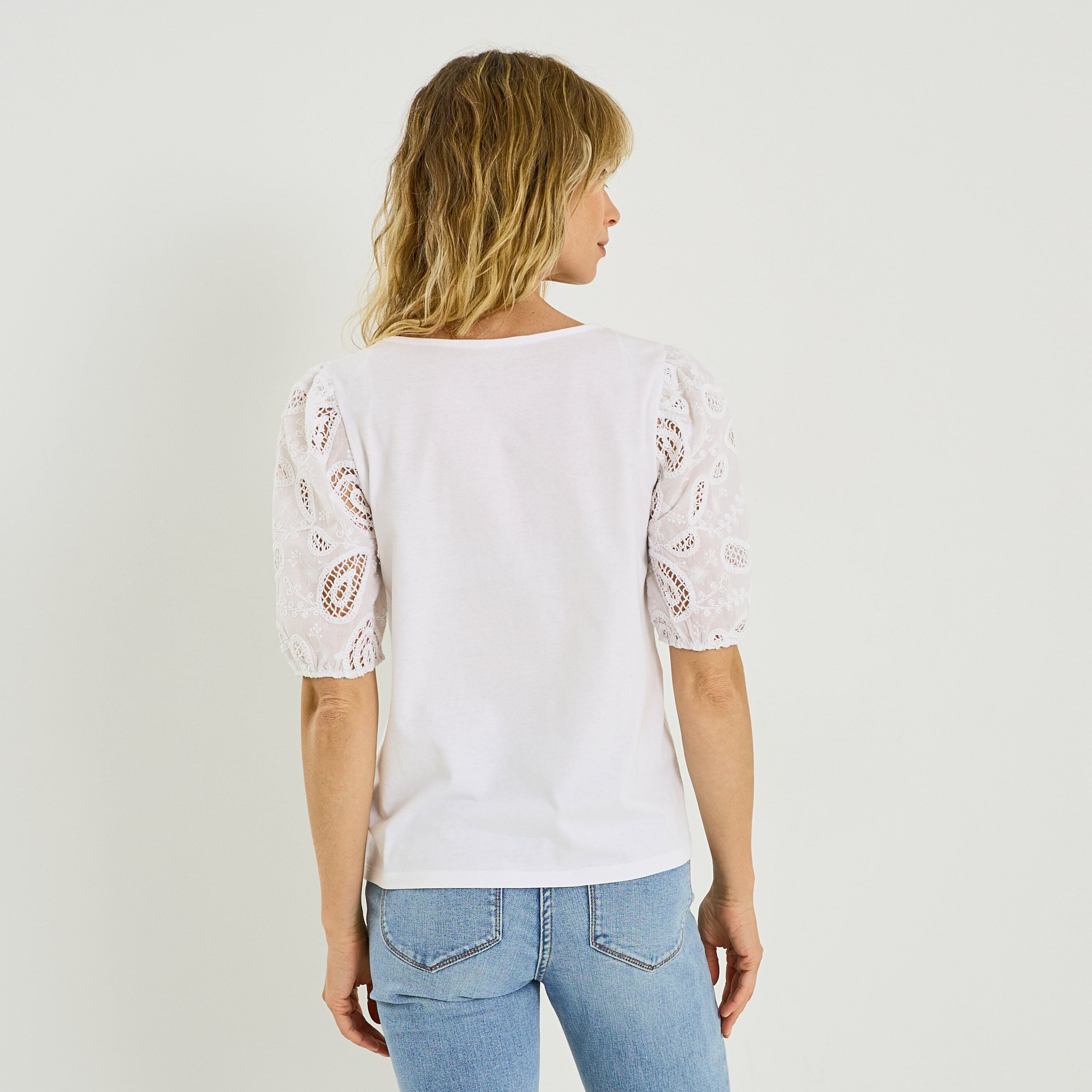 T-shirt manches broderie anglaise femme