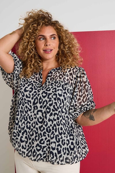 Blouse col V à imprimé léopard femme