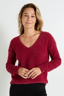 Pull fluffy à col V femme
