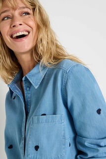 Chemise brodée en denim femme