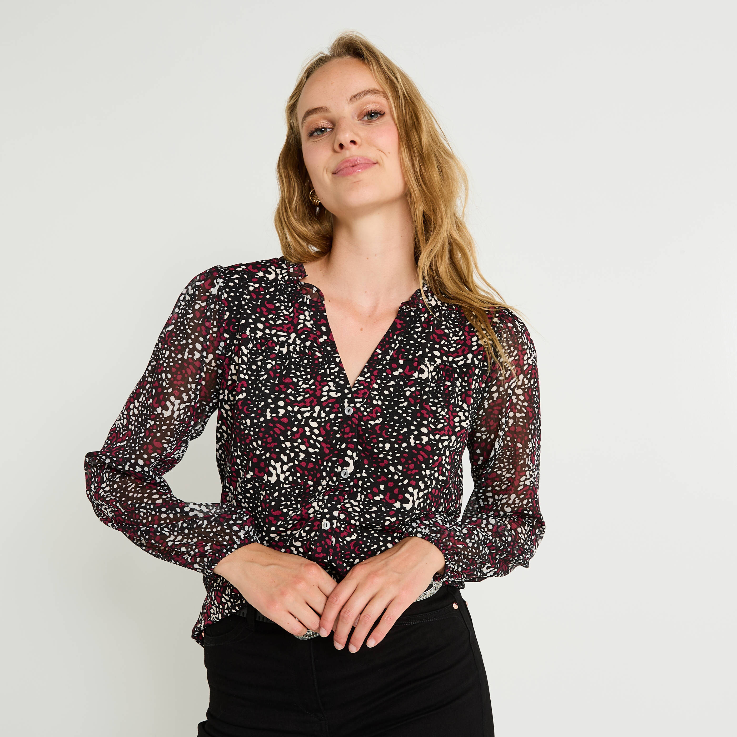 Blouse manches en voile paillet&eacute; femme