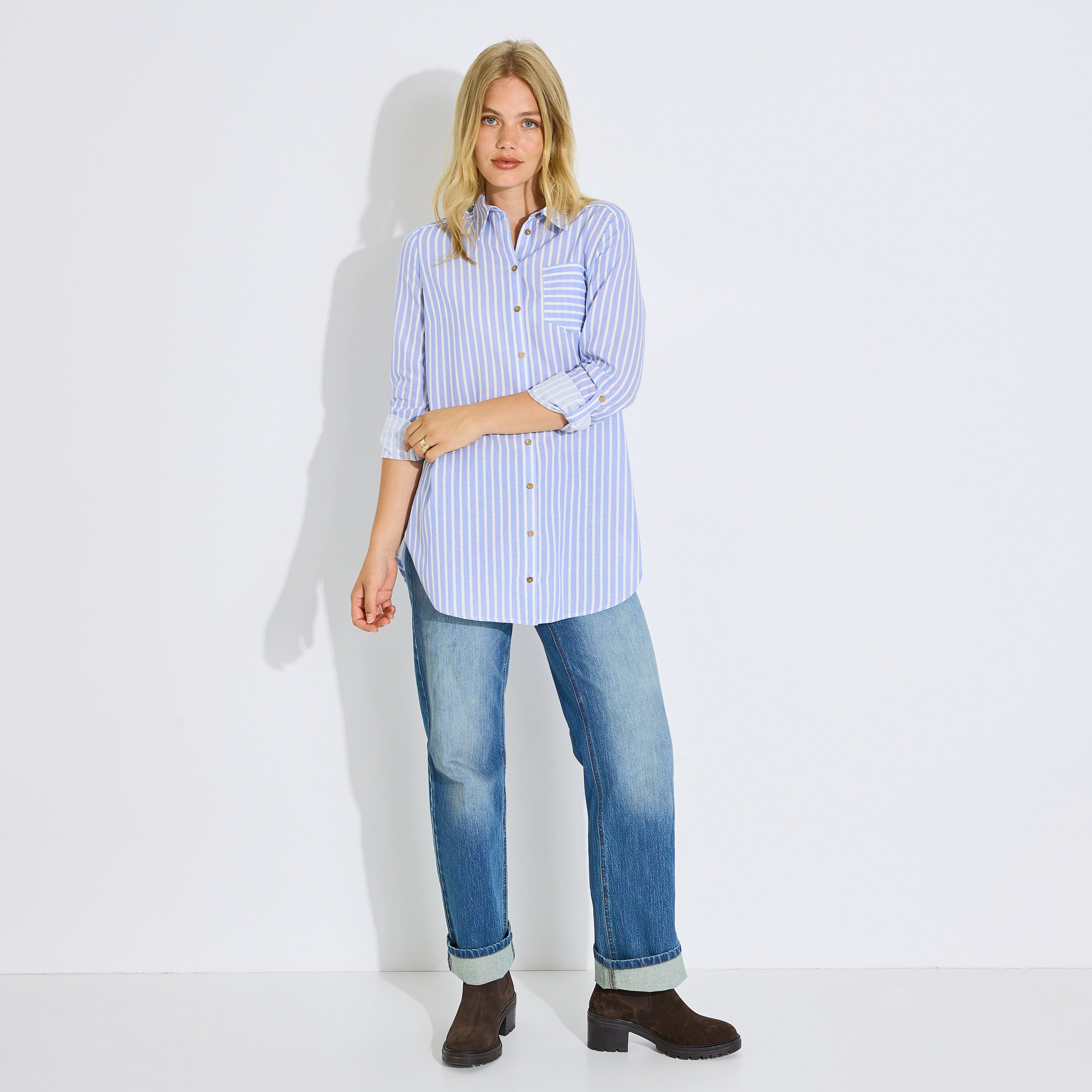 Chemise longue &agrave; rayures femme