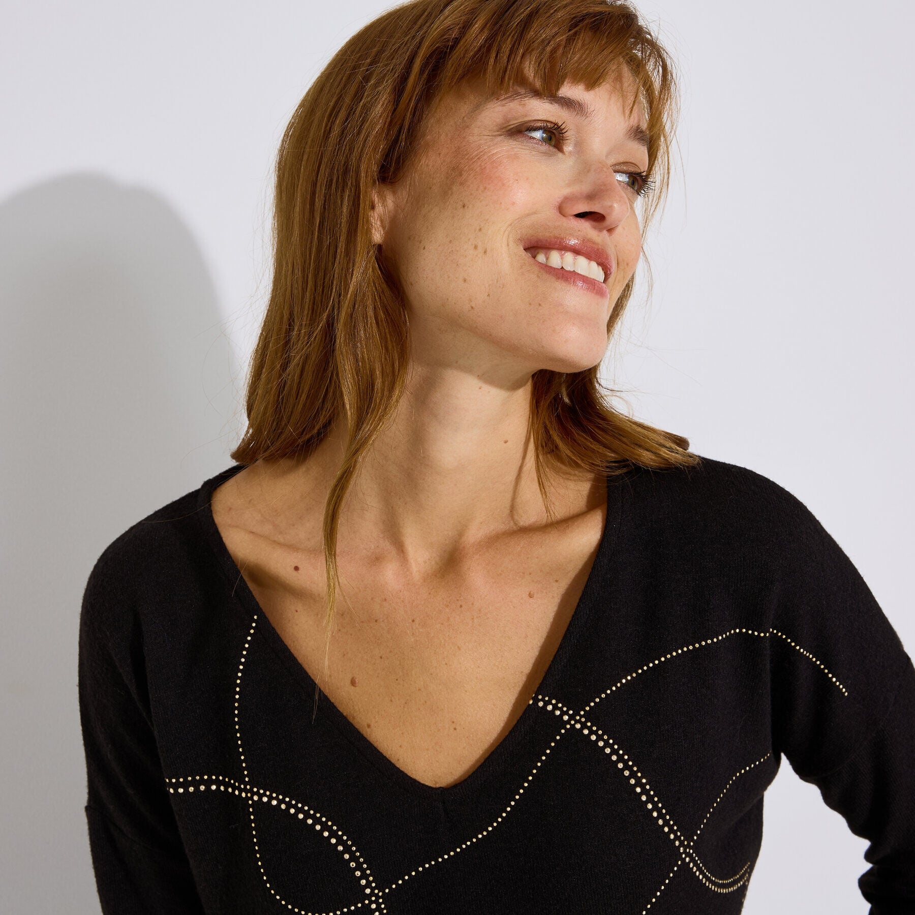 T-shirt doudou col V manches 3/4 femme