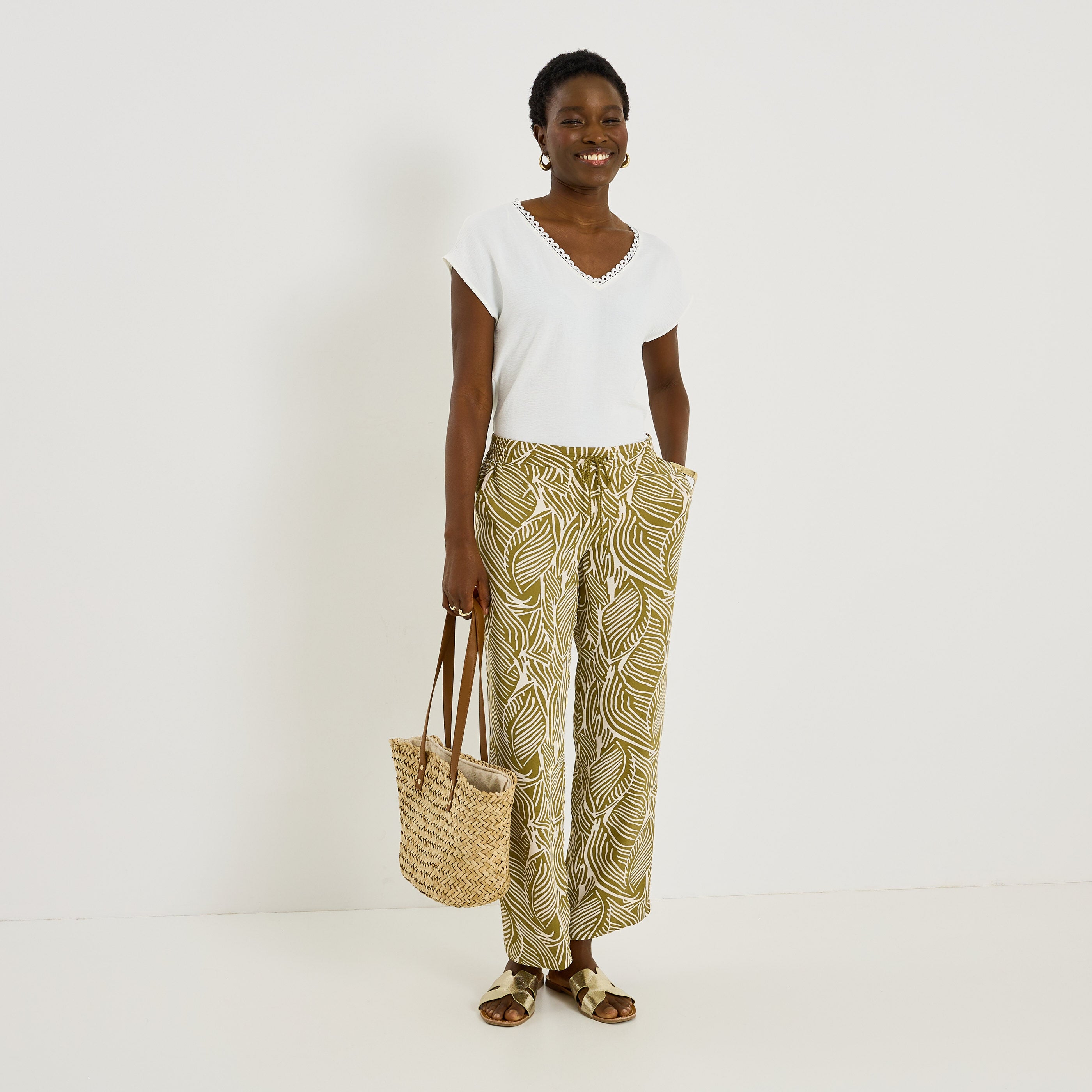 Pantalon large fluide imprim&eacute; femme