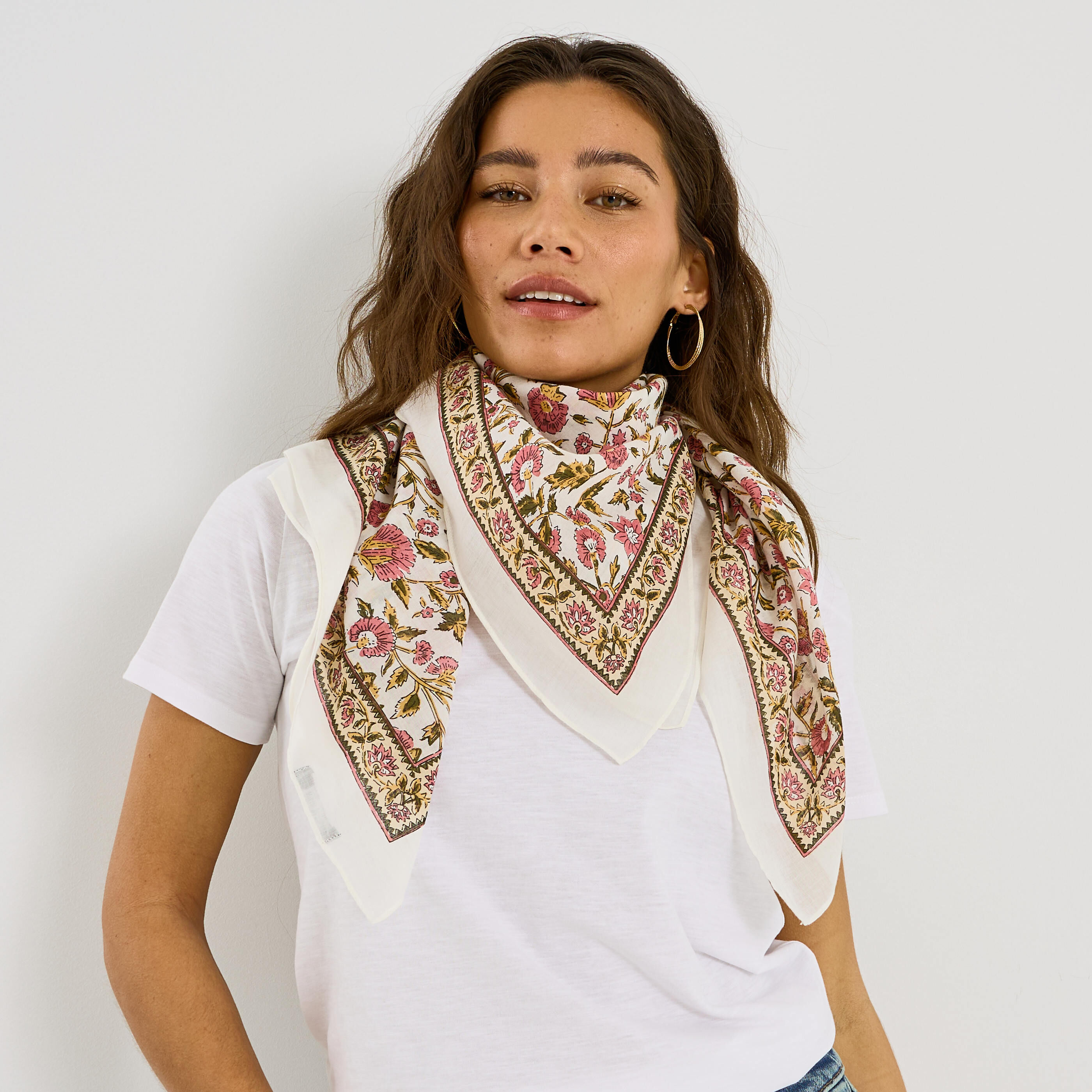 Foulard carr&eacute; imprim&eacute; floral femme