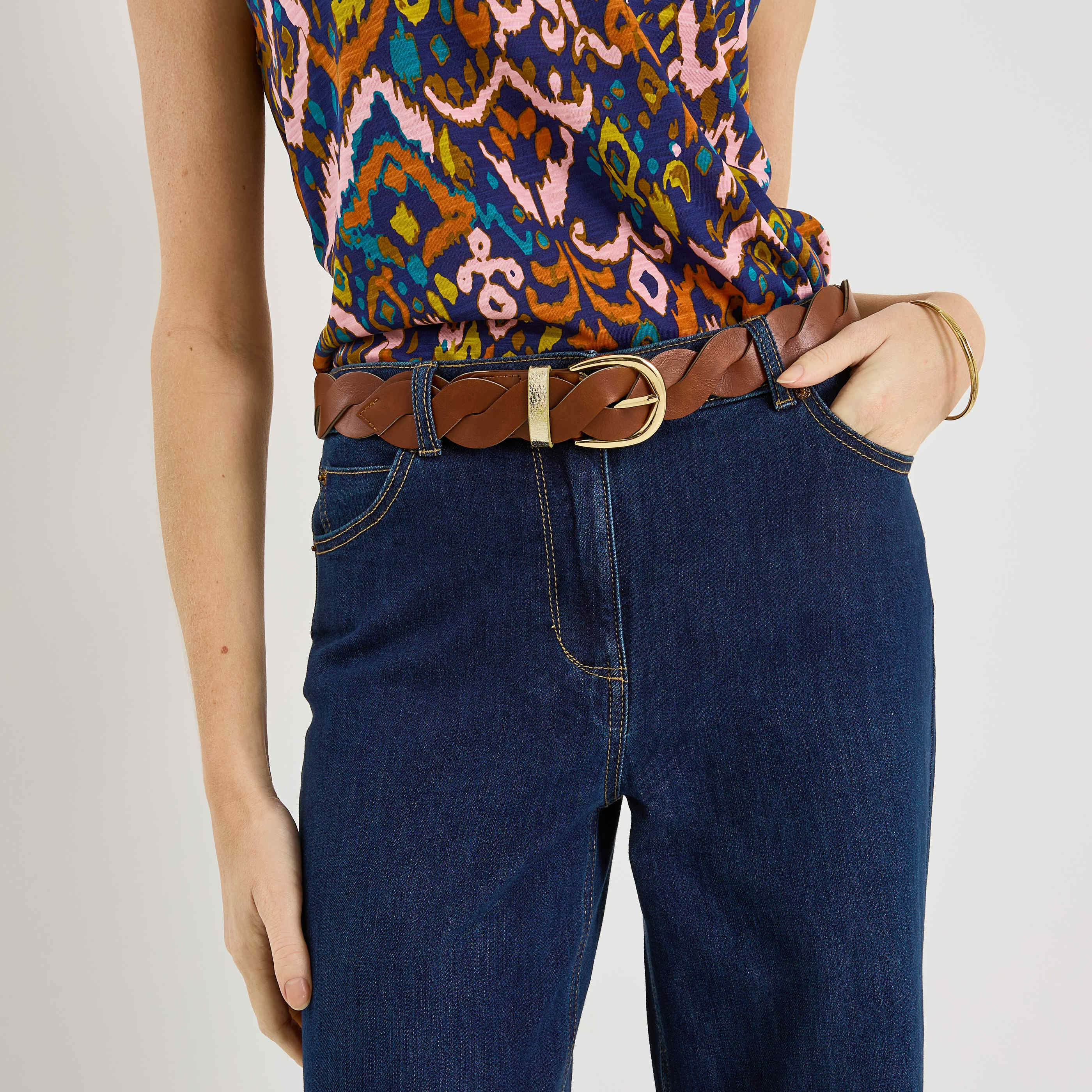 Ceinture tress&eacute;e passant brillant femme